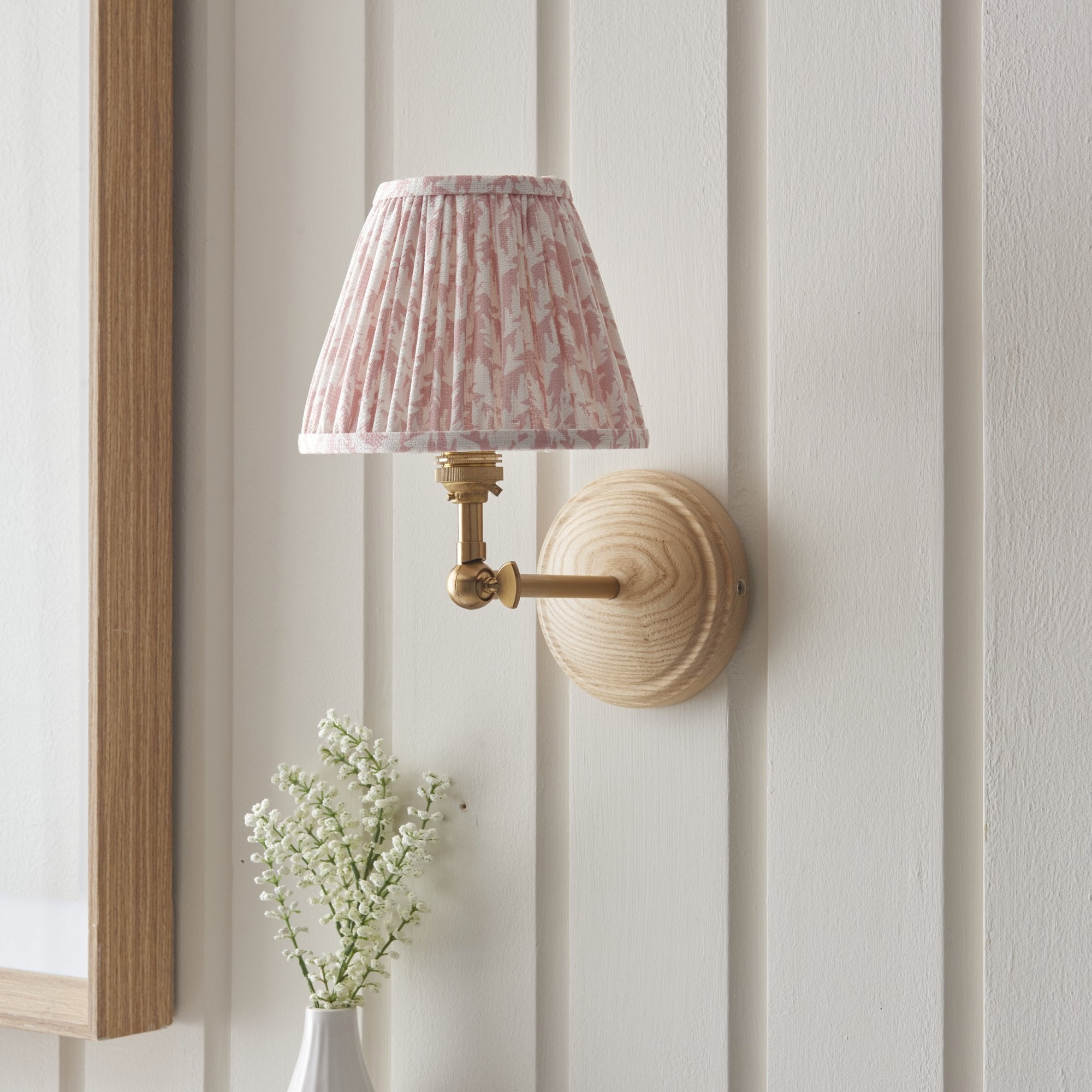 Endon Wood Wing Wall Light & Leaf 16cm Peachy Keen Shade
