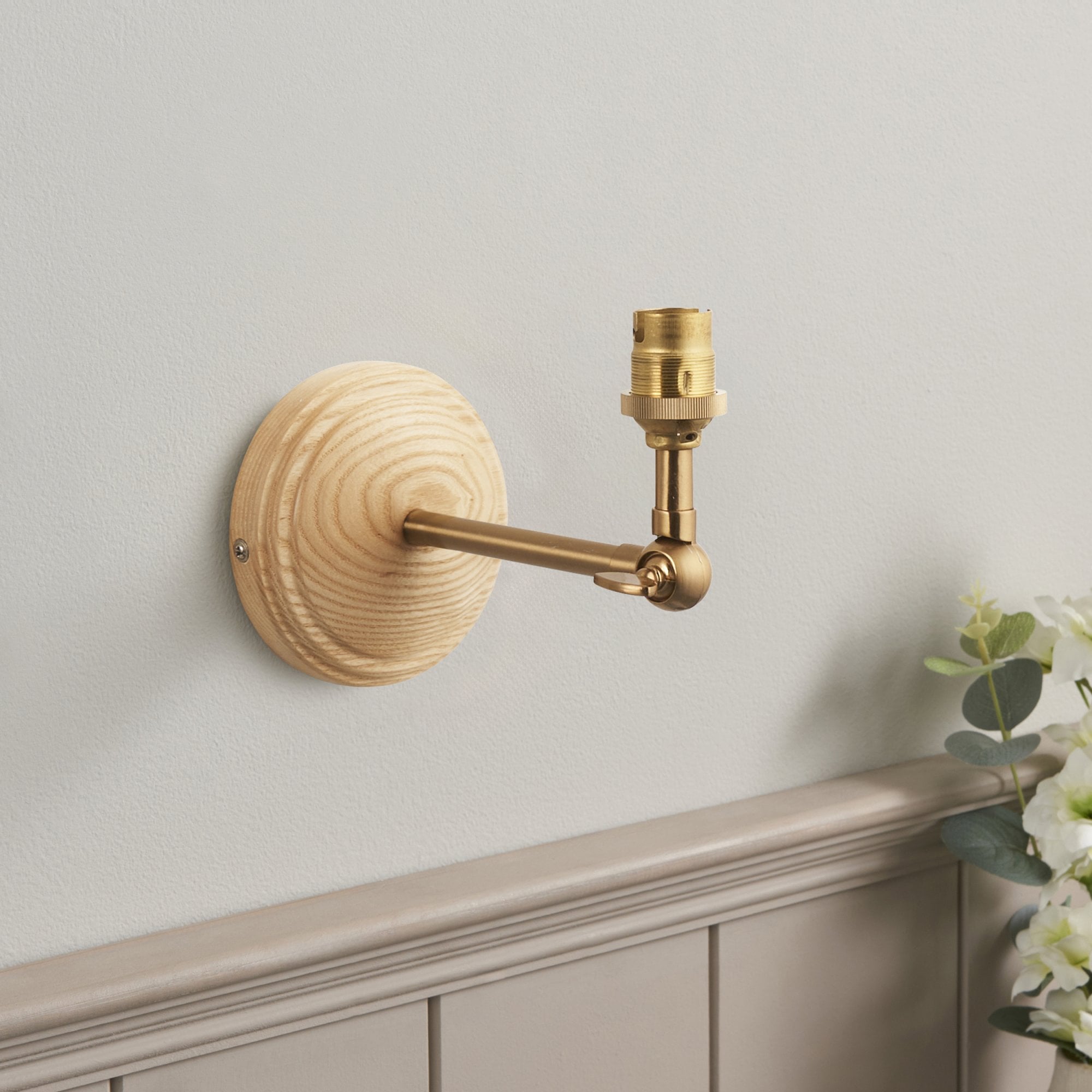 Endon Wood Wing Wall Light & Leaf 16cm Peachy Keen Shade