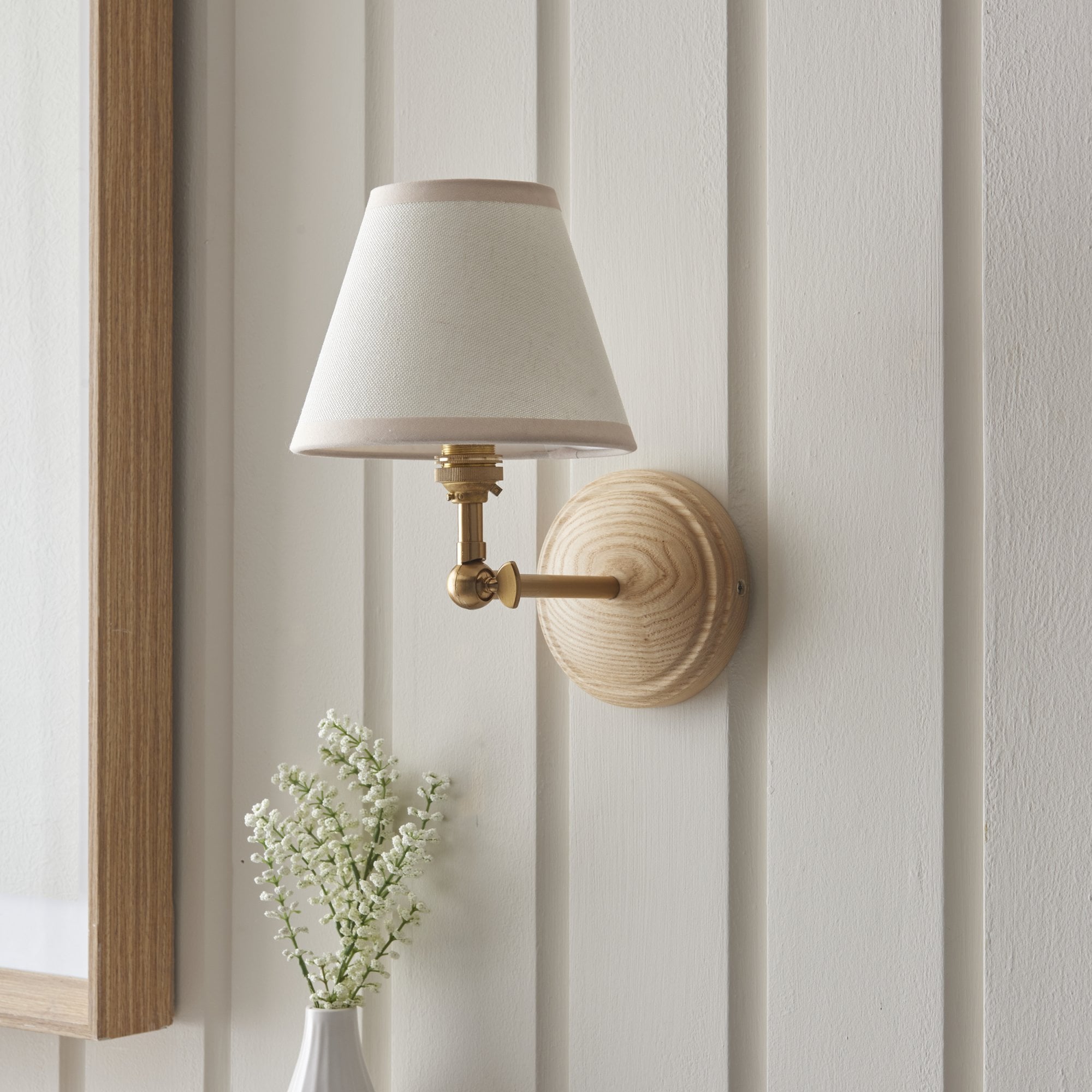 Endon Wood Wing Wall Light & Ivy 16cm Vintage White Shade