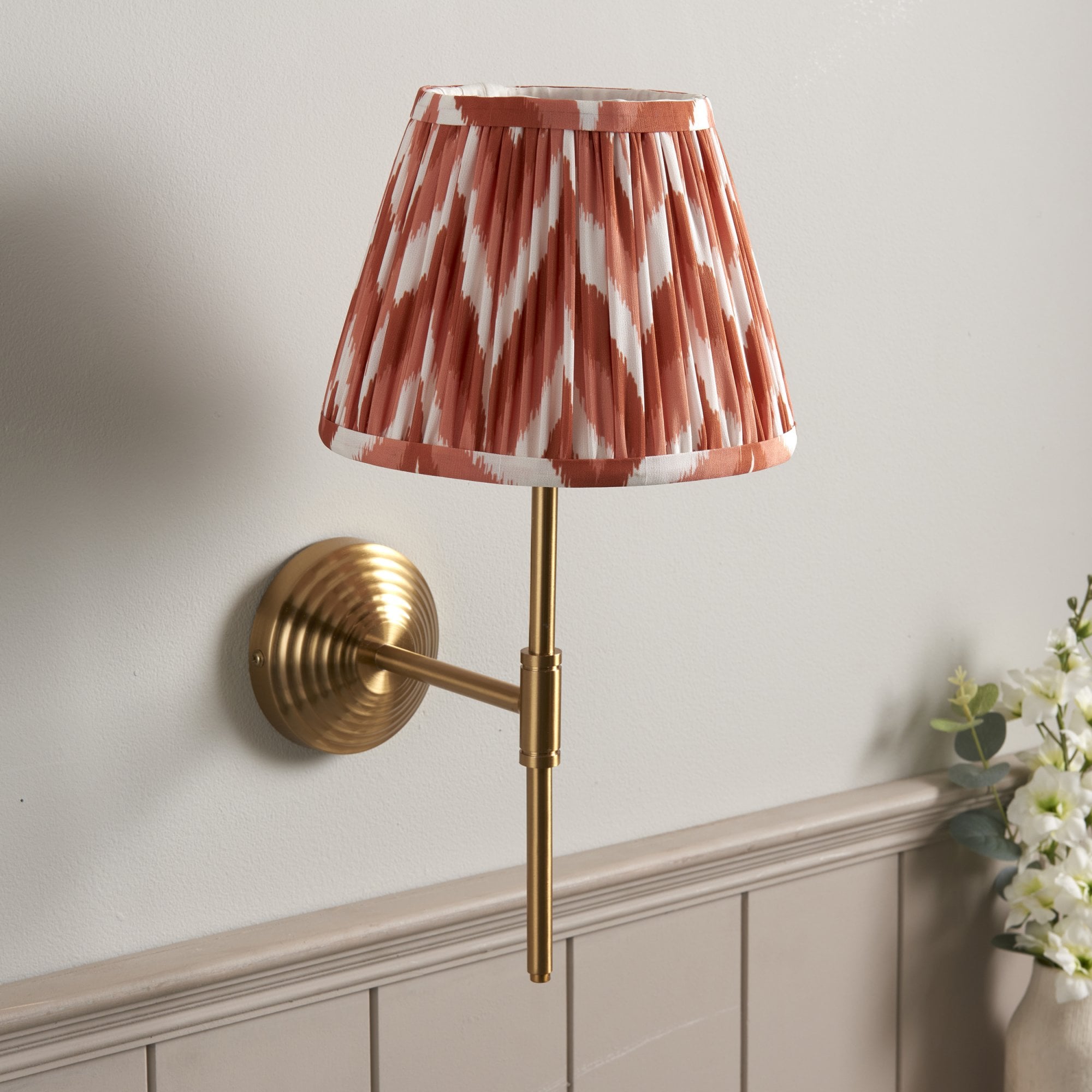 Endon Obelisk T Bar Wall Light & Zigzag 20cm Apricot Orange Shade