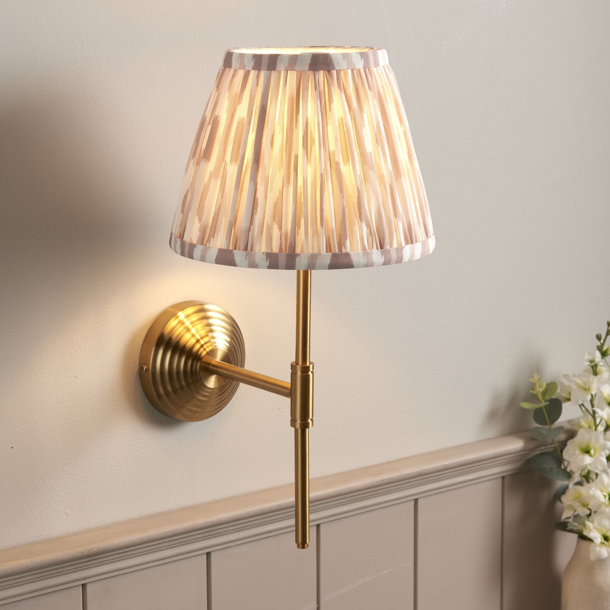 Endon Obelisk T Bar Wall Light & Ikat 20cm Neutral Shade