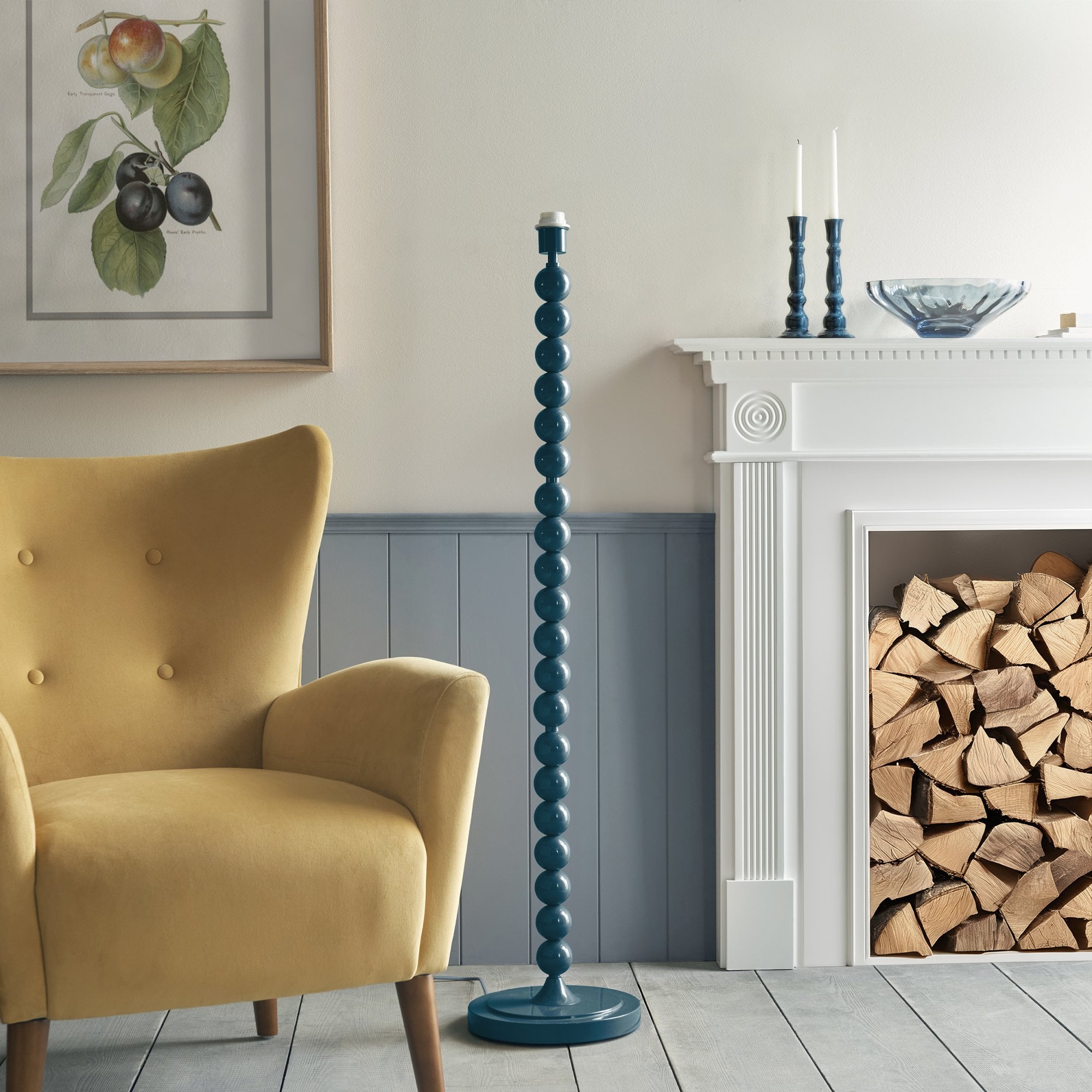 Endon Higgledy Gloss Marlin Blue Floor Lamp & Ivy 35cm Vintage White Shade