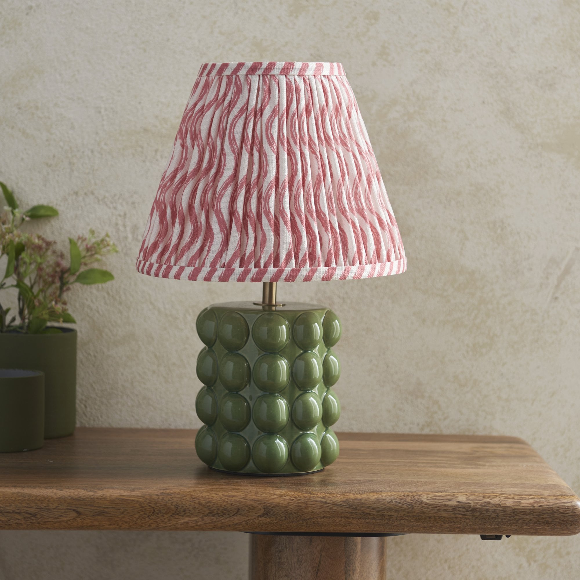 Endon Bobble Table Lamp & Ripple 25cm Coral Pink Shade