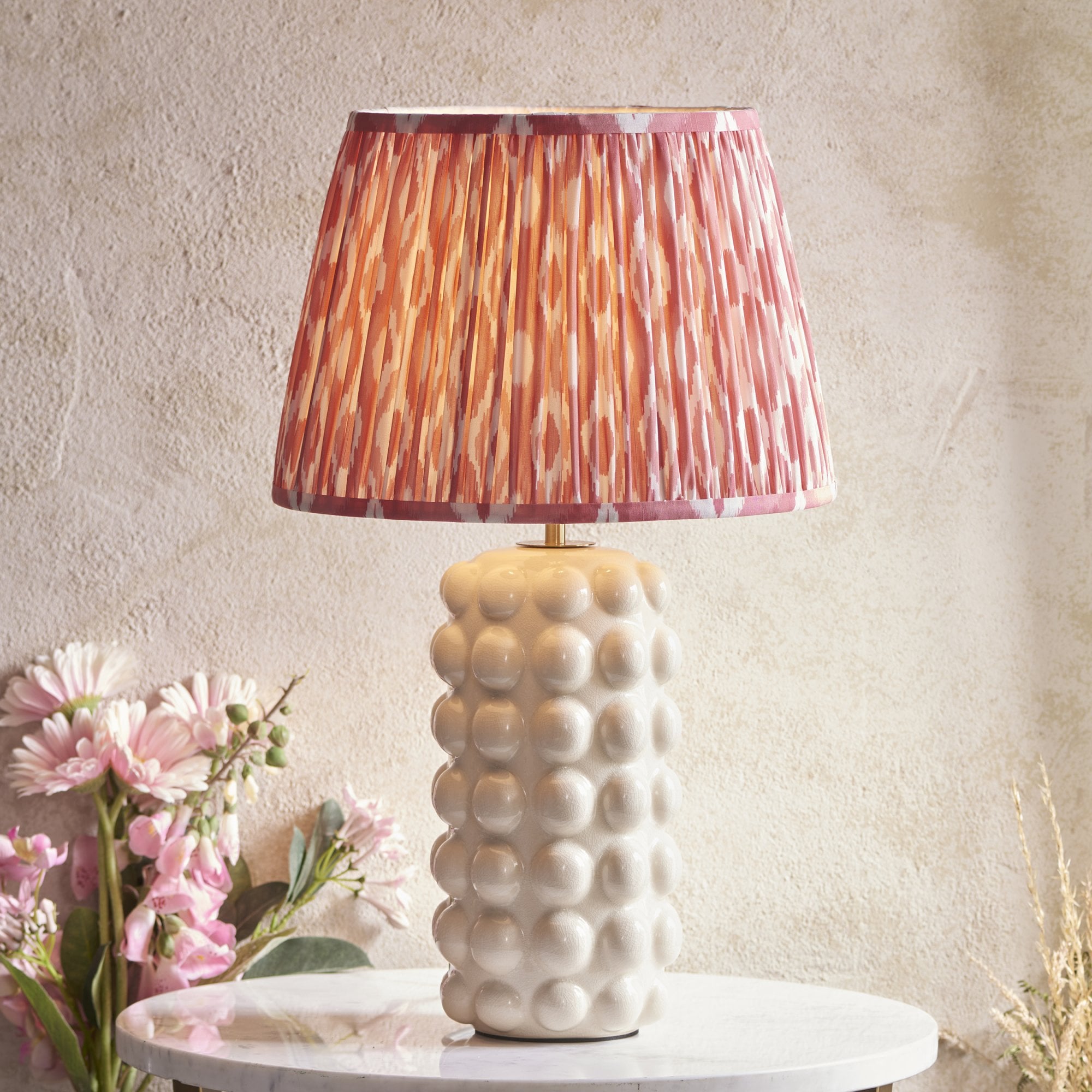Endon Bobble Table Lamp & Ikat 35cm Coral Pink Shade