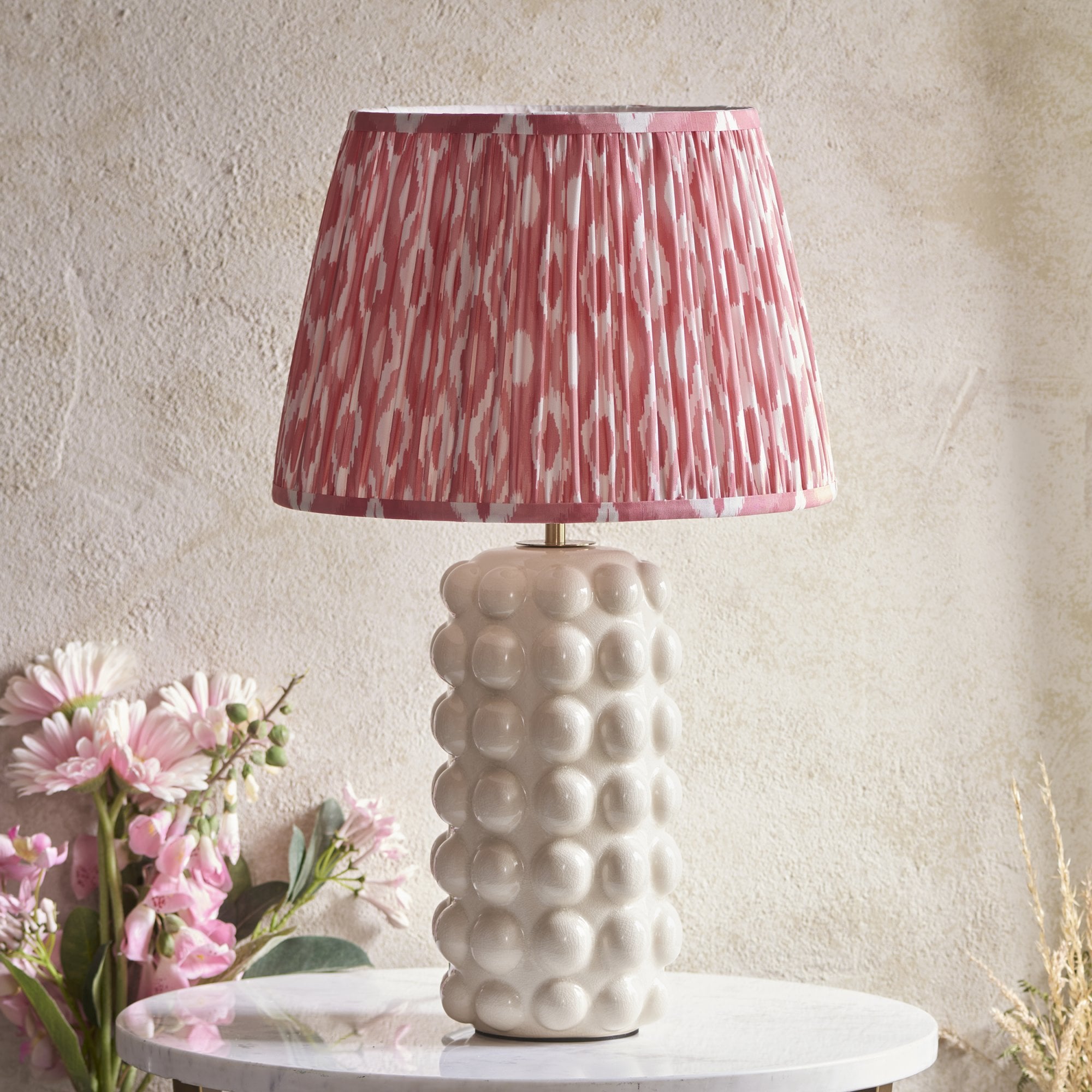 Endon Bobble Table Lamp & Ikat 35cm Coral Pink Shade