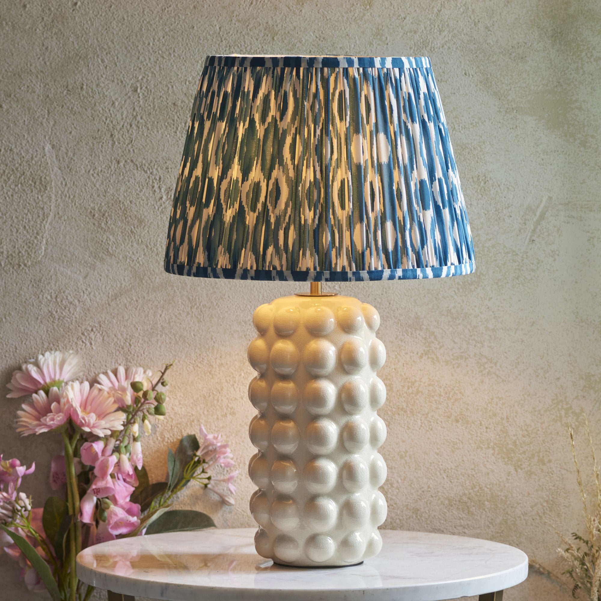 Endon Bobble Table Lamp & Ikat 35cm Marlin Blue Shade