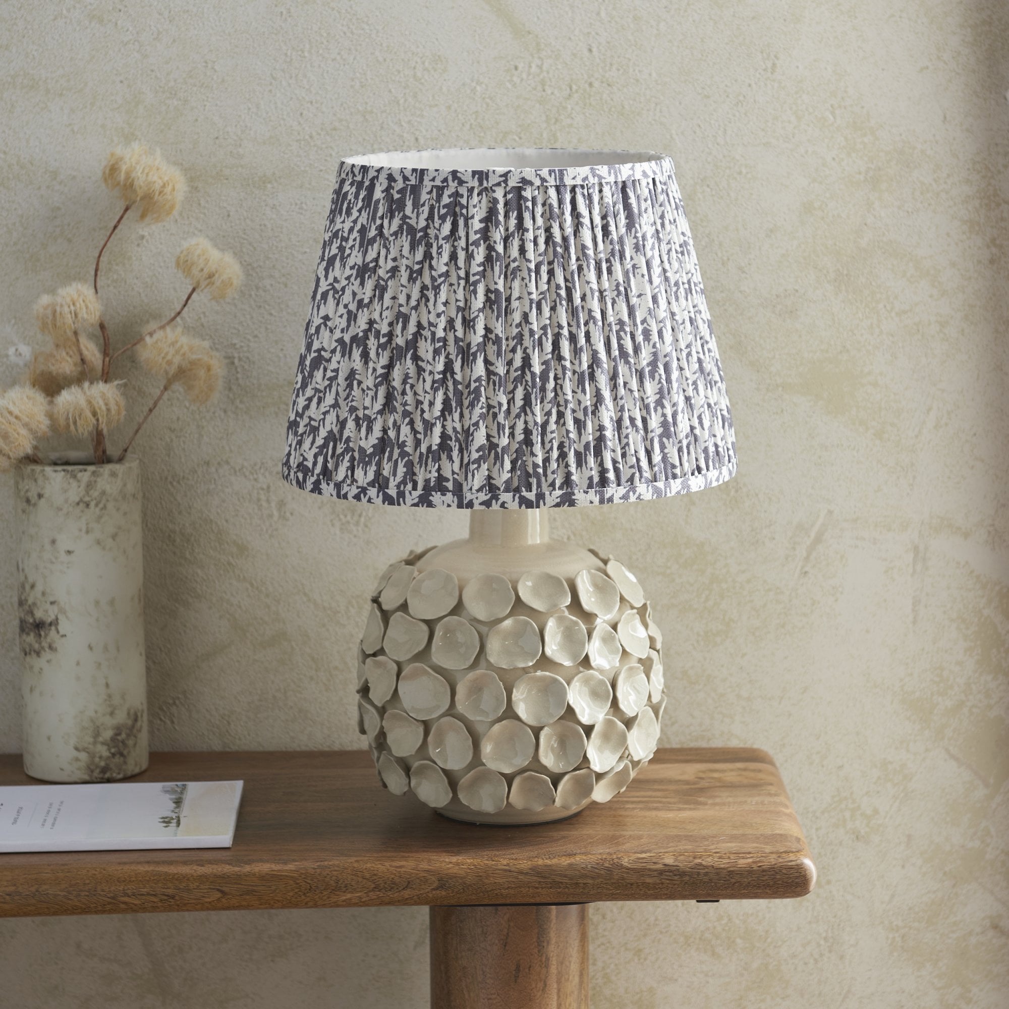 Endon Borello Table Lamp & Leaf 35cm Pearl Grey Shade