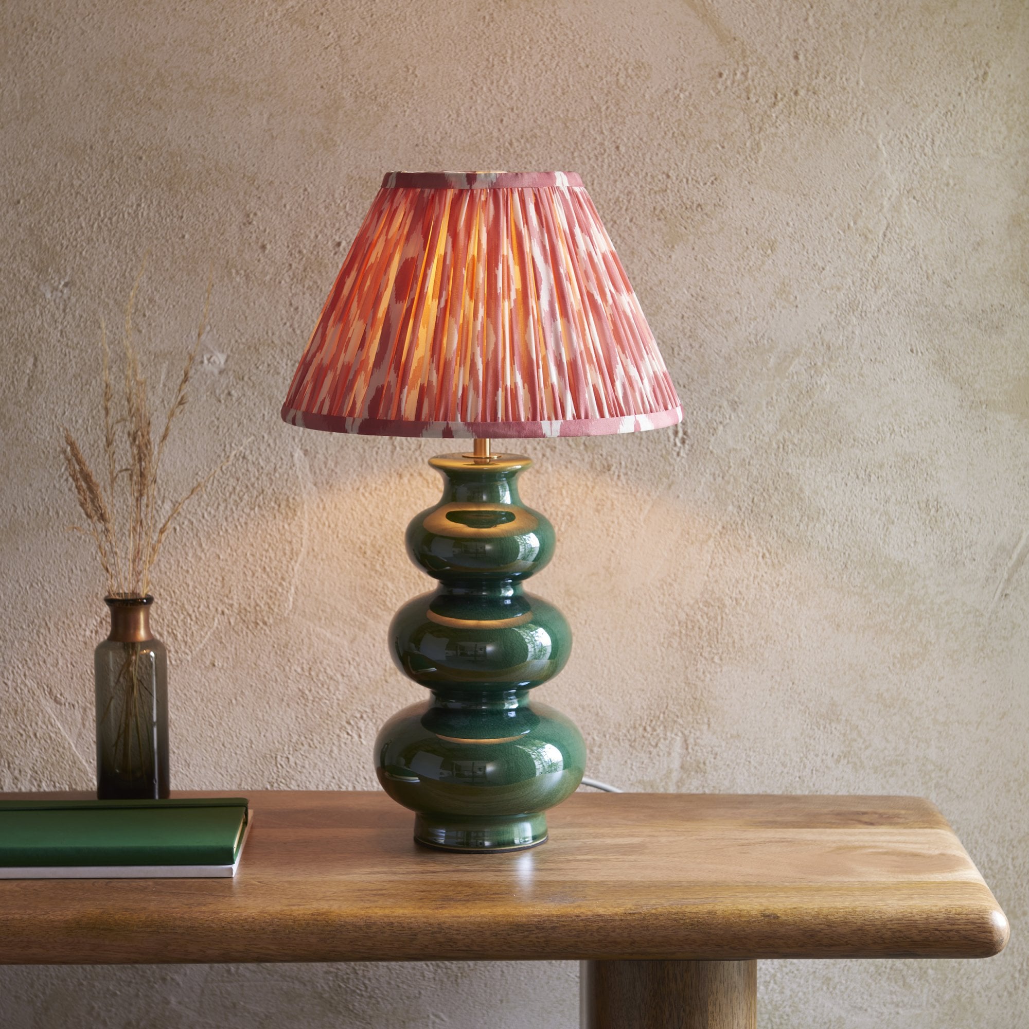 Endon Monroe Table Lamp & Ikat 30cm Coral Pink Shade