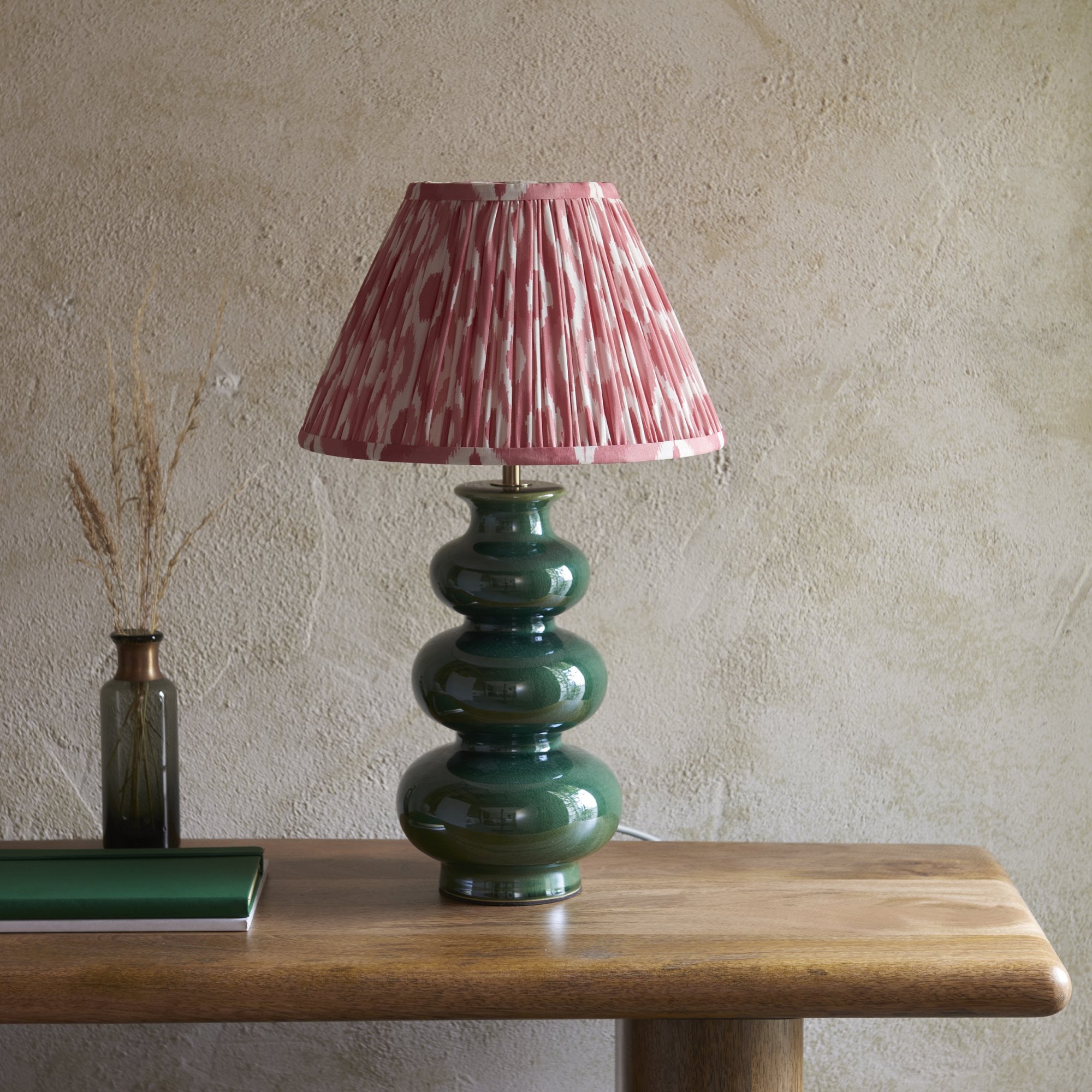 Endon Monroe Table Lamp & Ikat 30cm Coral Pink Shade