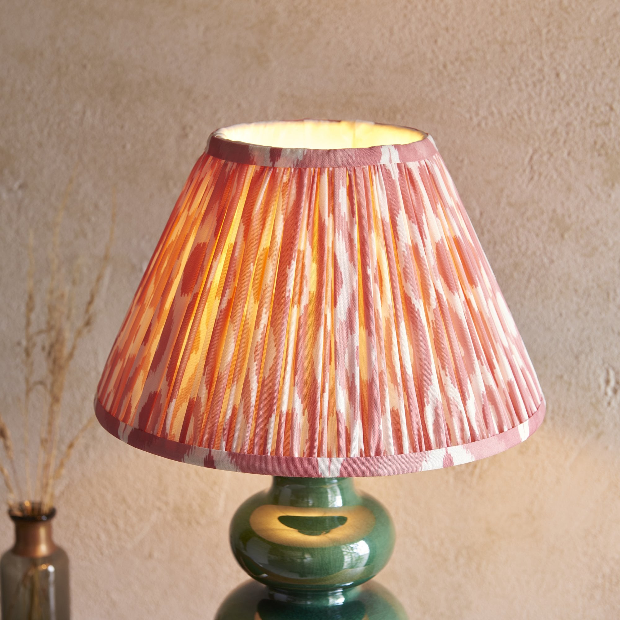 Endon Monroe Table Lamp & Ikat 30cm Coral Pink Shade