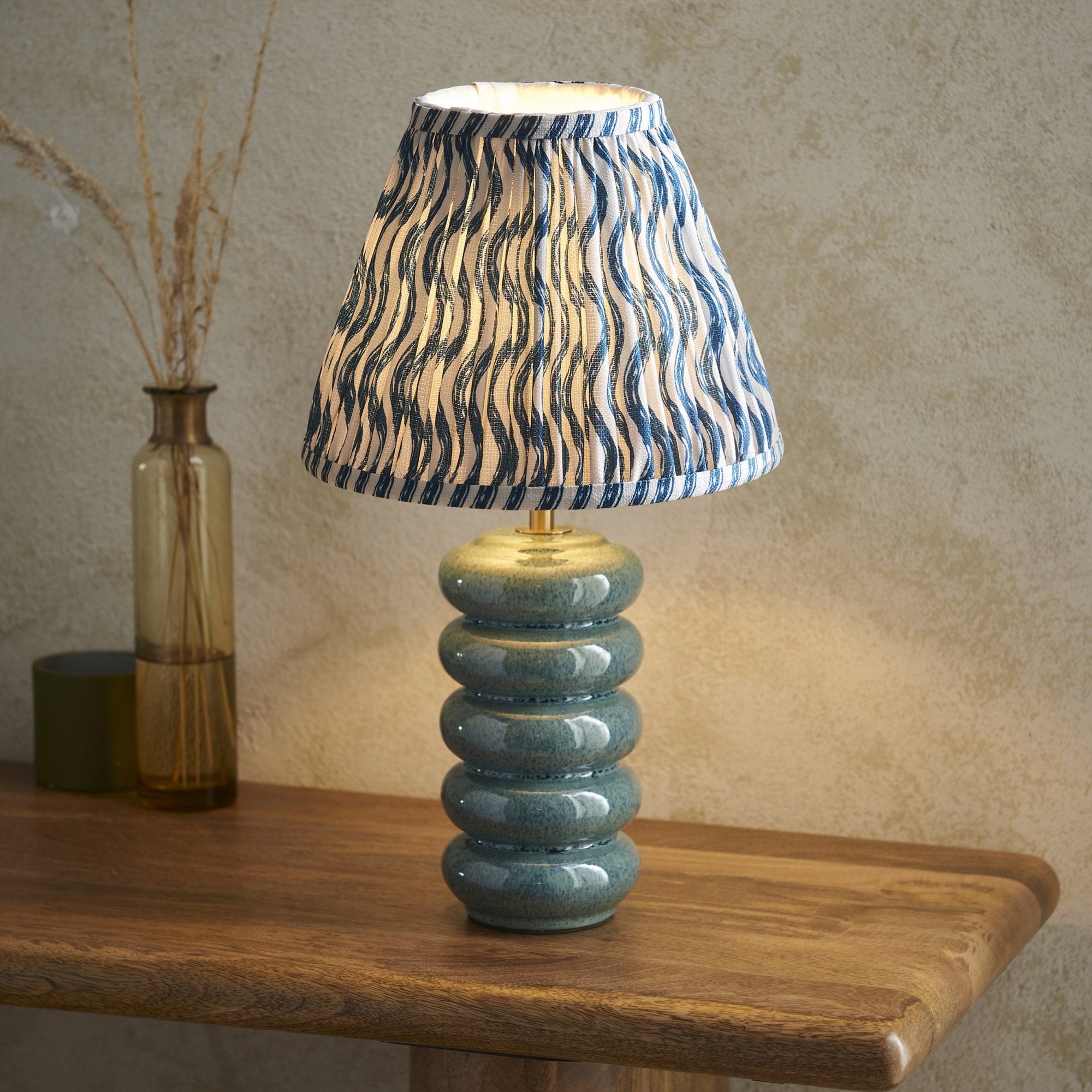 Endon Squash Table Lamp & Ripple 25cm Marlin Blue Shade
