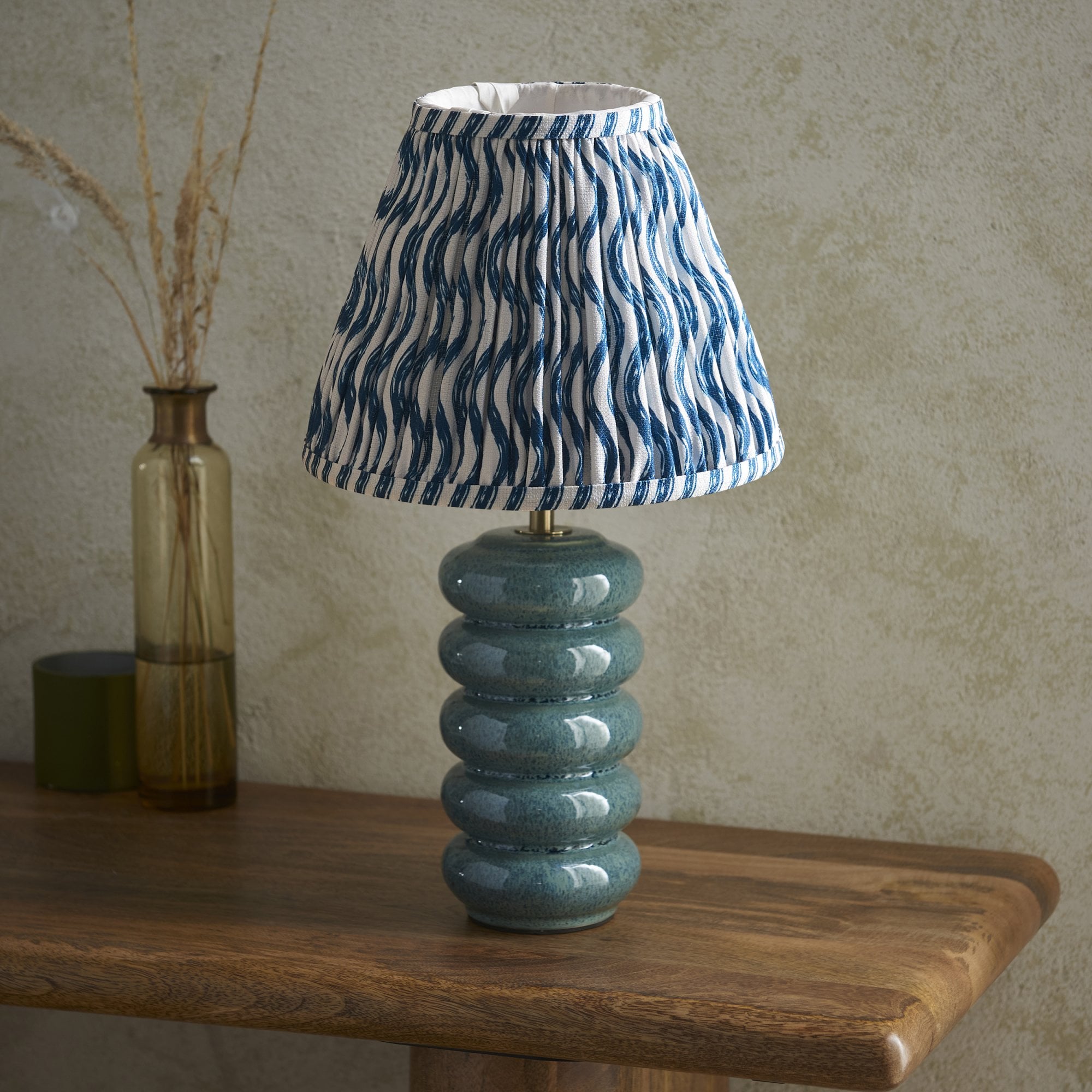 Endon Squash Table Lamp & Ripple 25cm Marlin Blue Shade