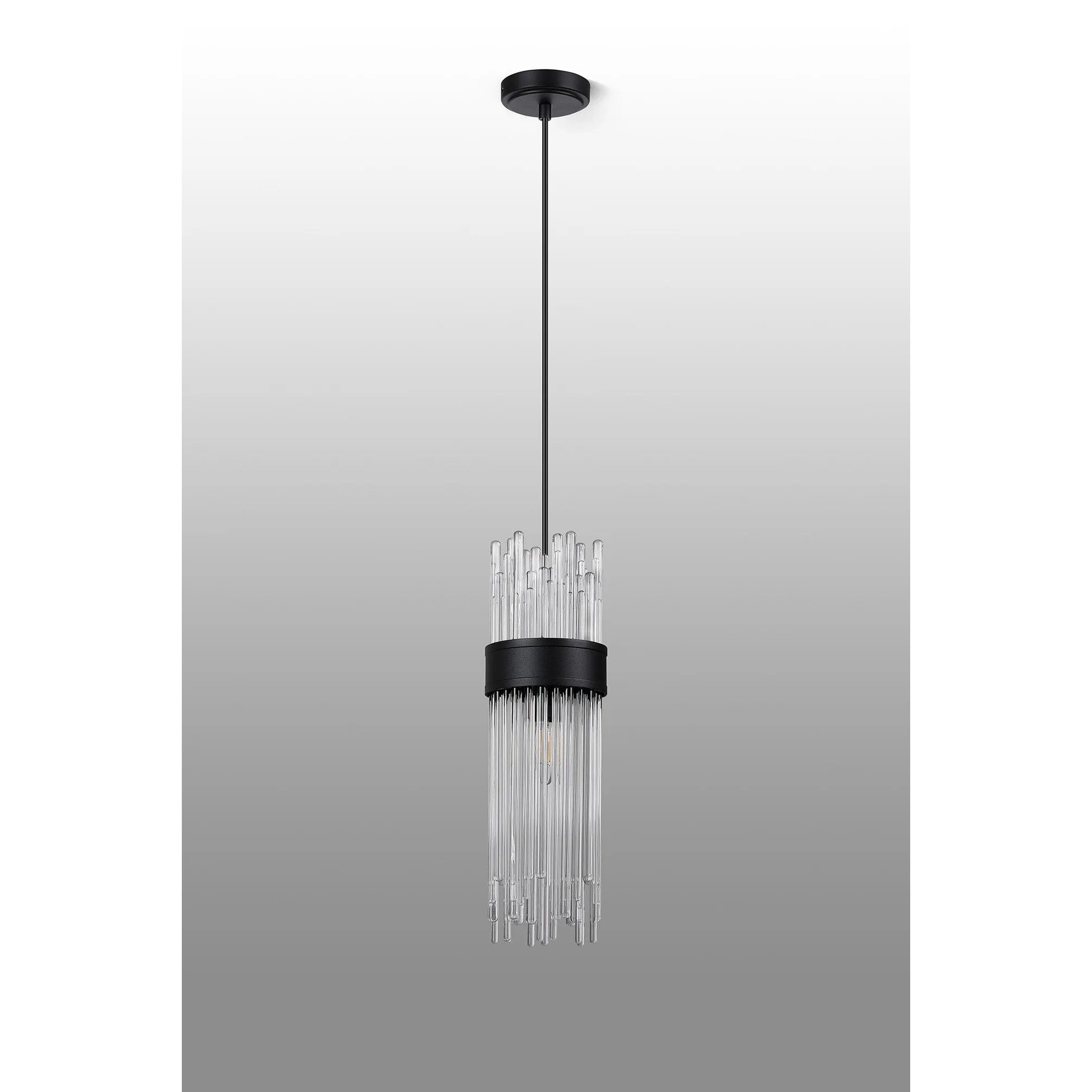 Fabula Portsea 12.5cm Single Pendant  IP44  - Satin Black & Clear Glass