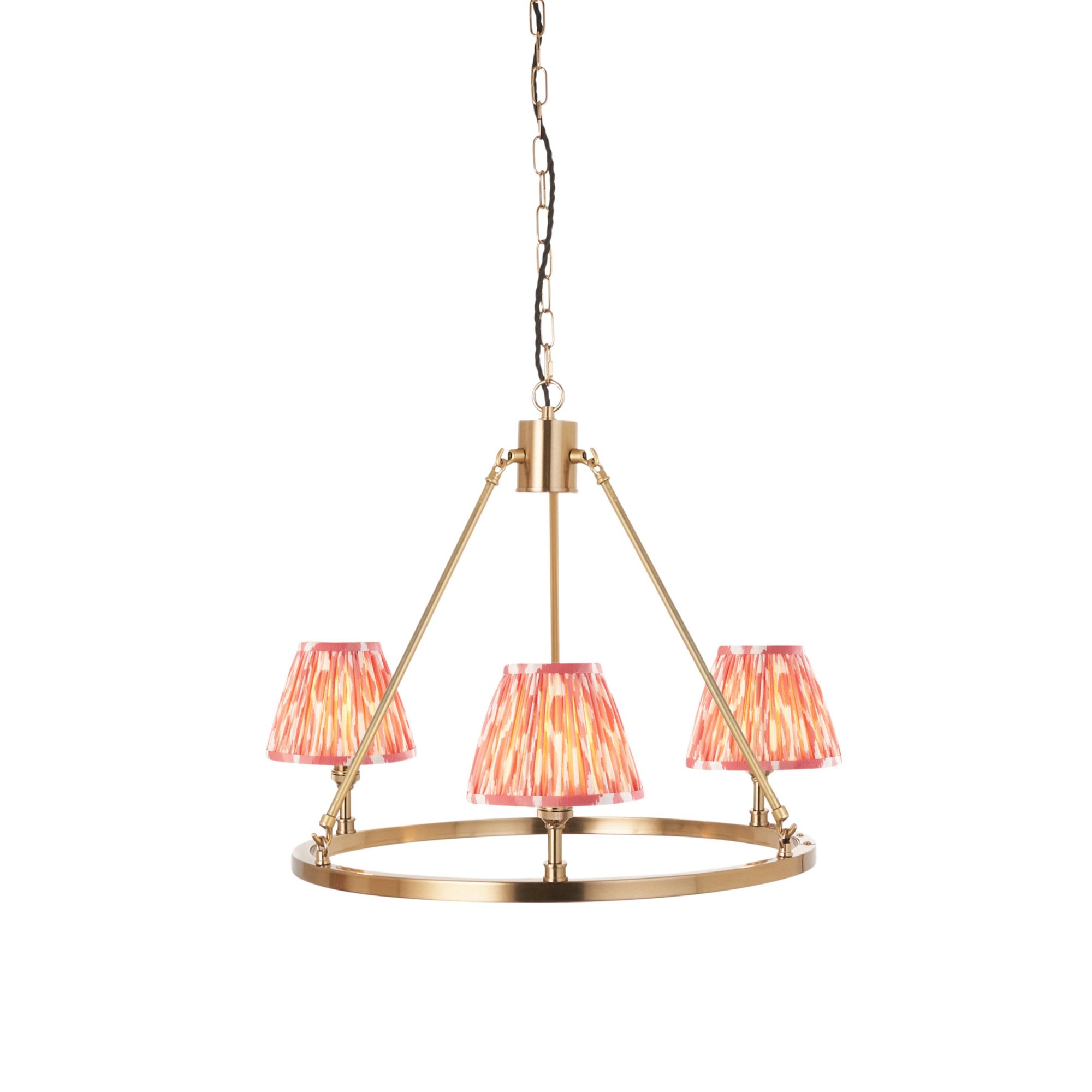 Endon Chester Aged Brass Plate 6 Light Pendant & Ikat 16cm Coral Pink Shade