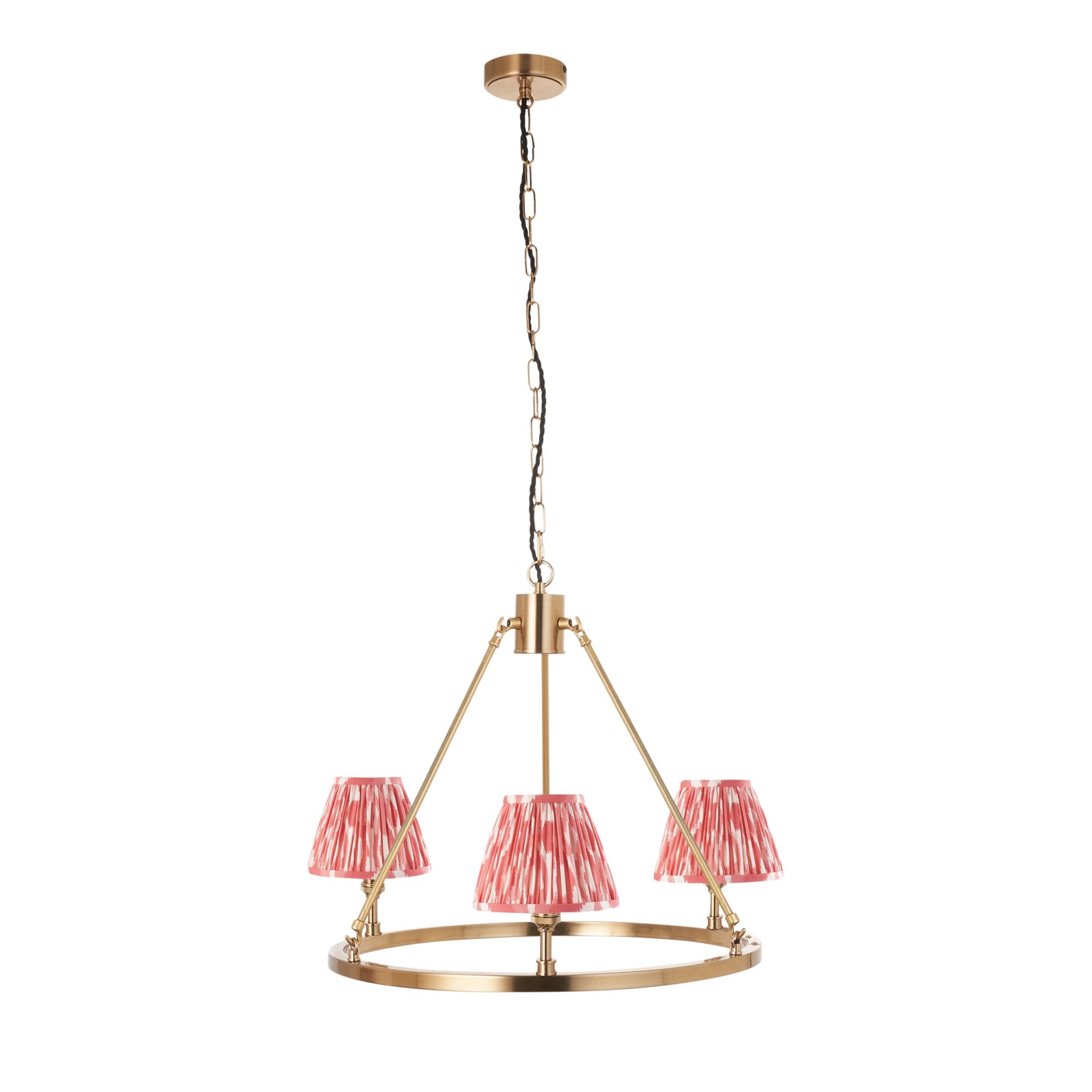 Endon Chester Aged Brass Plate 6 Light Pendant & Ikat 16cm Coral Pink Shade