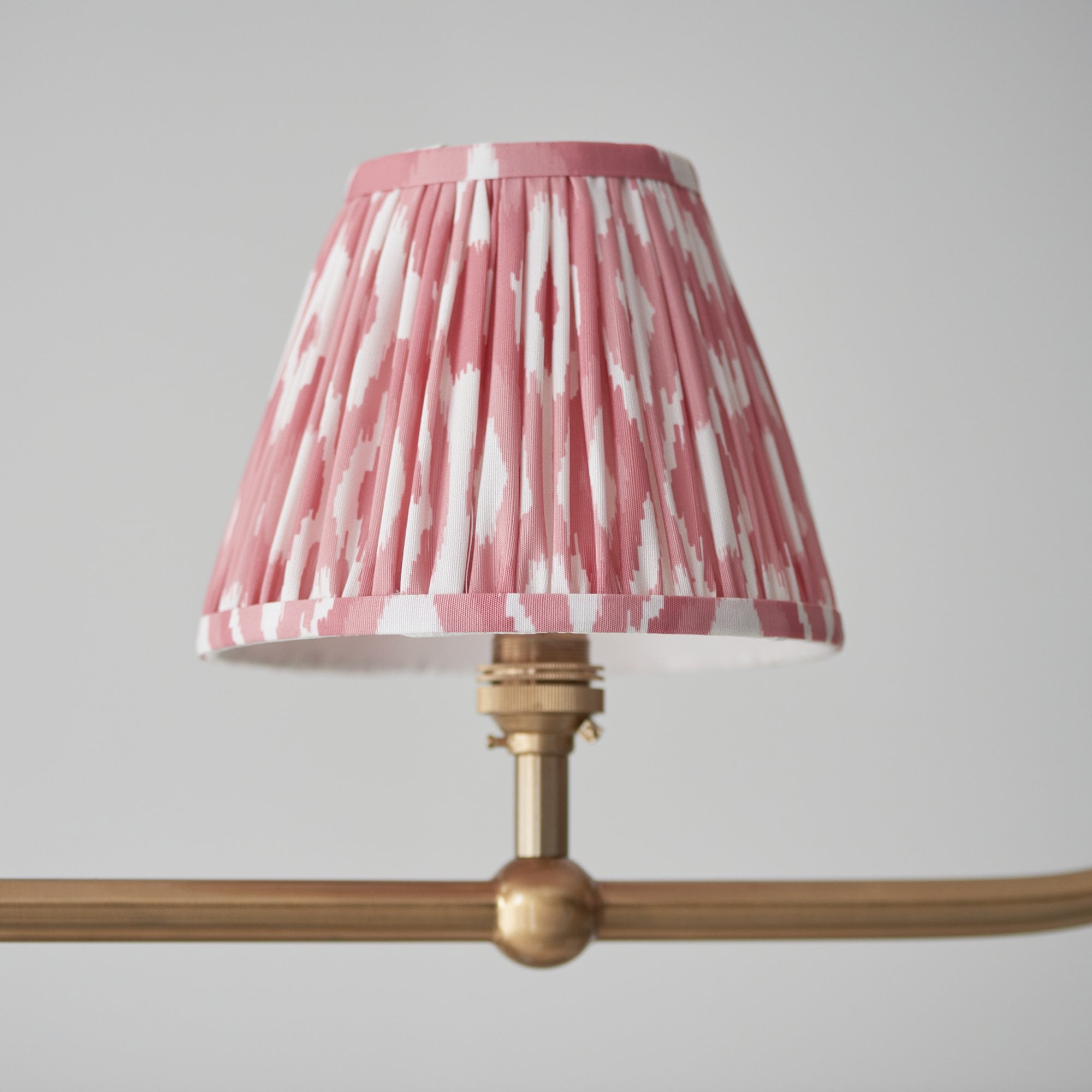 Endon Santiago Linear Brushed Aged Brass 4 Light Pendant & Ikat 16cm Coral Pink Shade