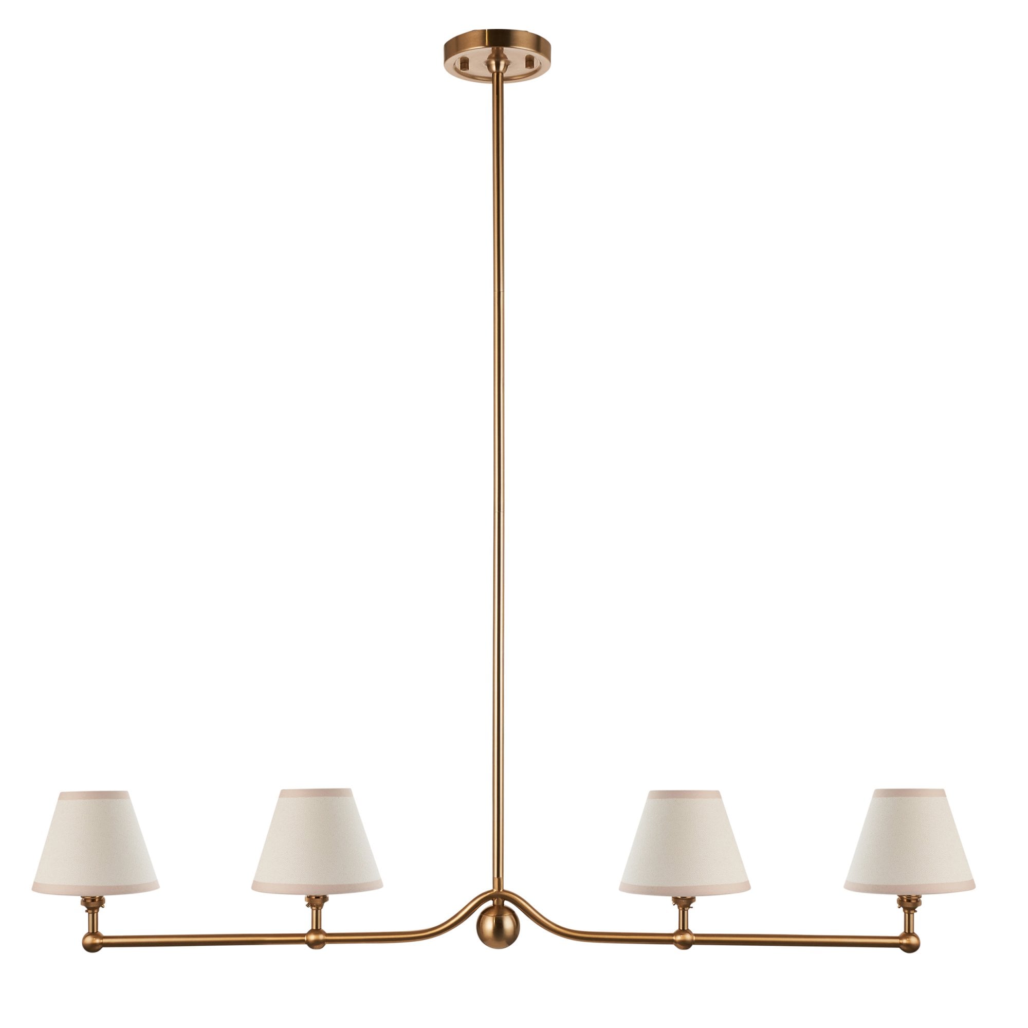 Endon Santiago Linear Brushed Aged Brass 4 Light Pendant & Ivy 16cm Vintage White Shade