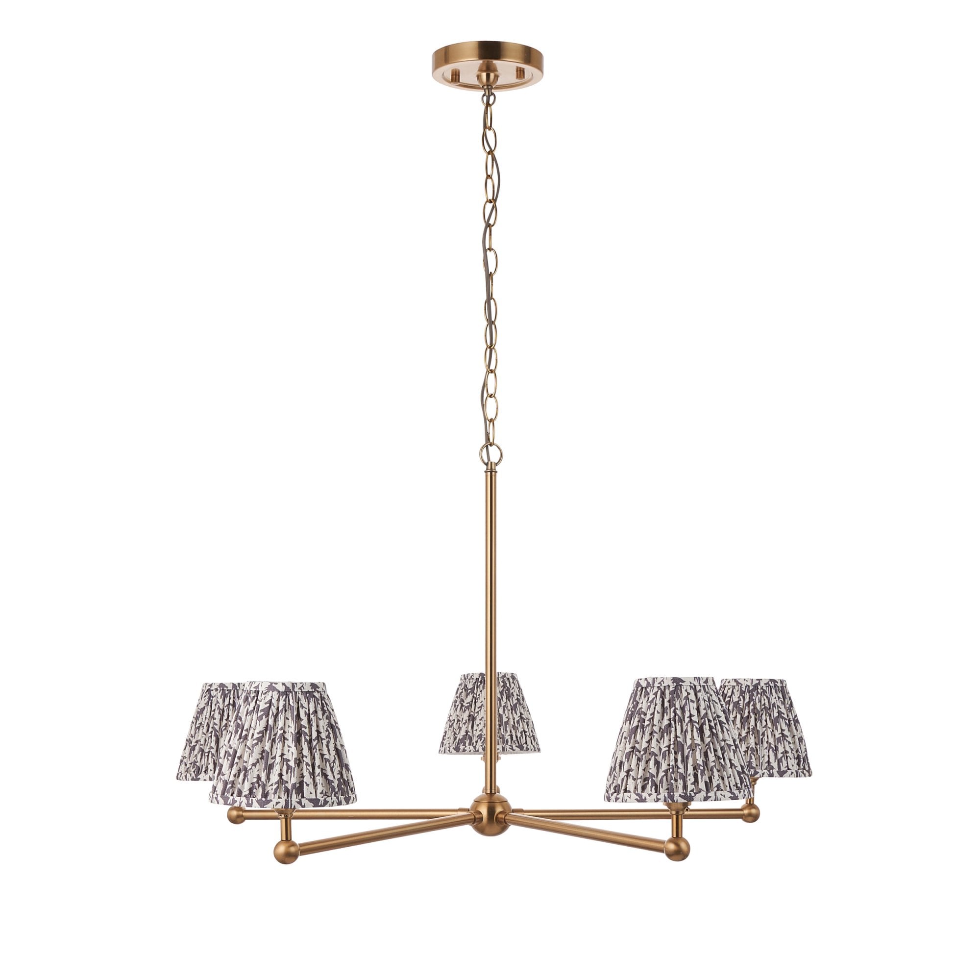 Endon Santiago Brushed Aged Brass 5 Light Pendant & Leaf 16cm Pearl Grey Shade