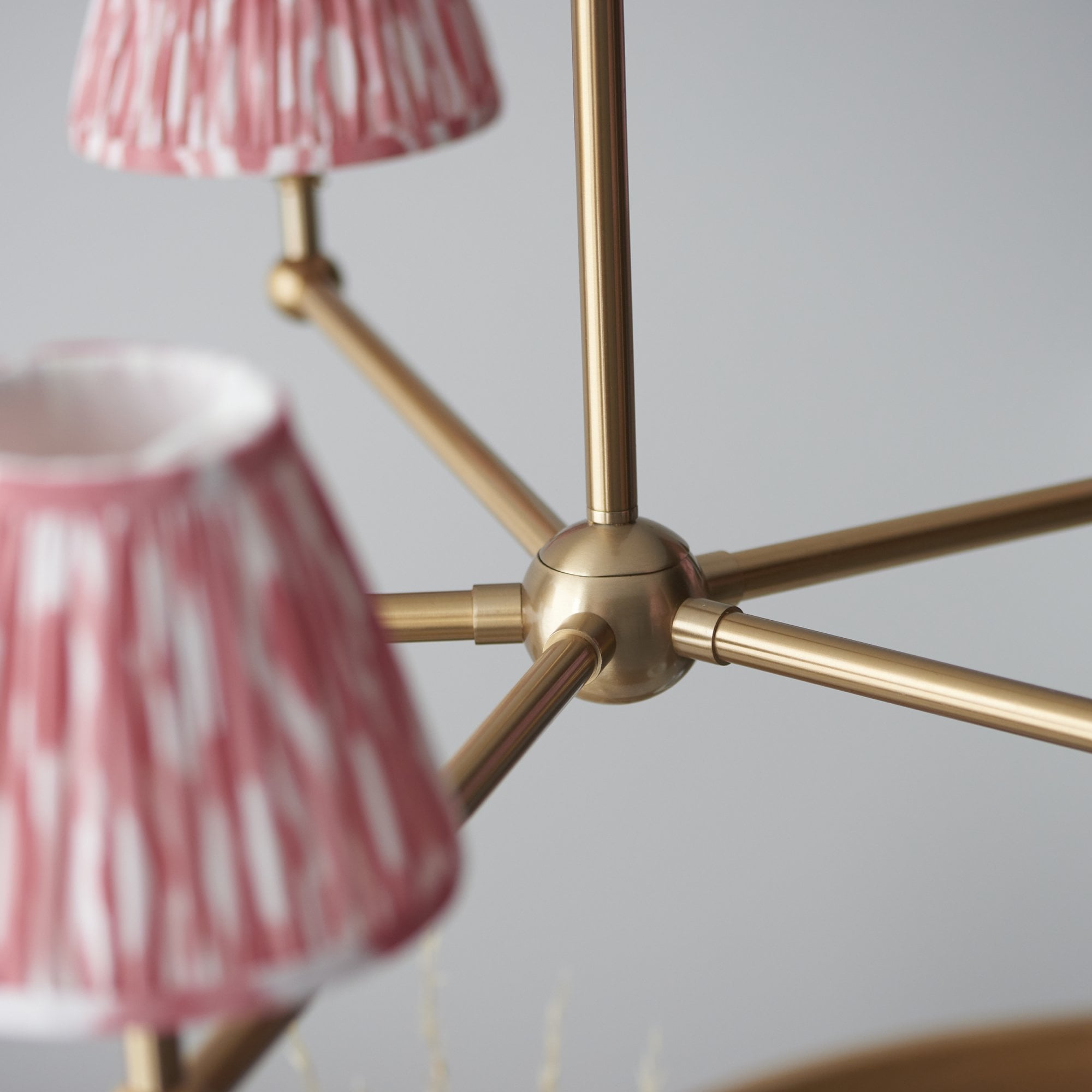Endon Santiago Brushed Aged Brass 5 Light Pendant & Ikat 16cm Coral Pink Shade
