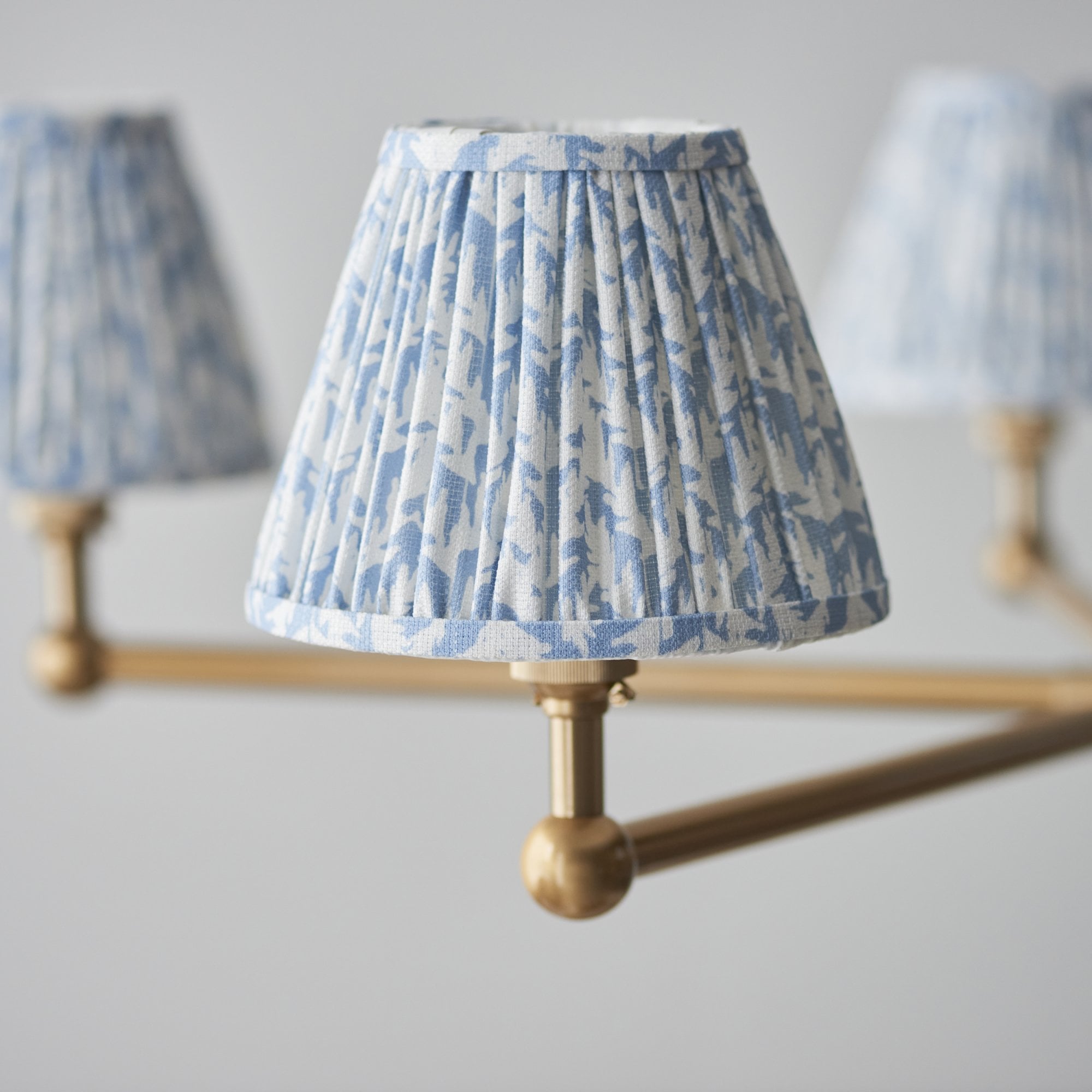 Endon Santiago Brushed Aged Brass 5 Light Pendant & Leaf 16cm Shell Bay Blue Shade