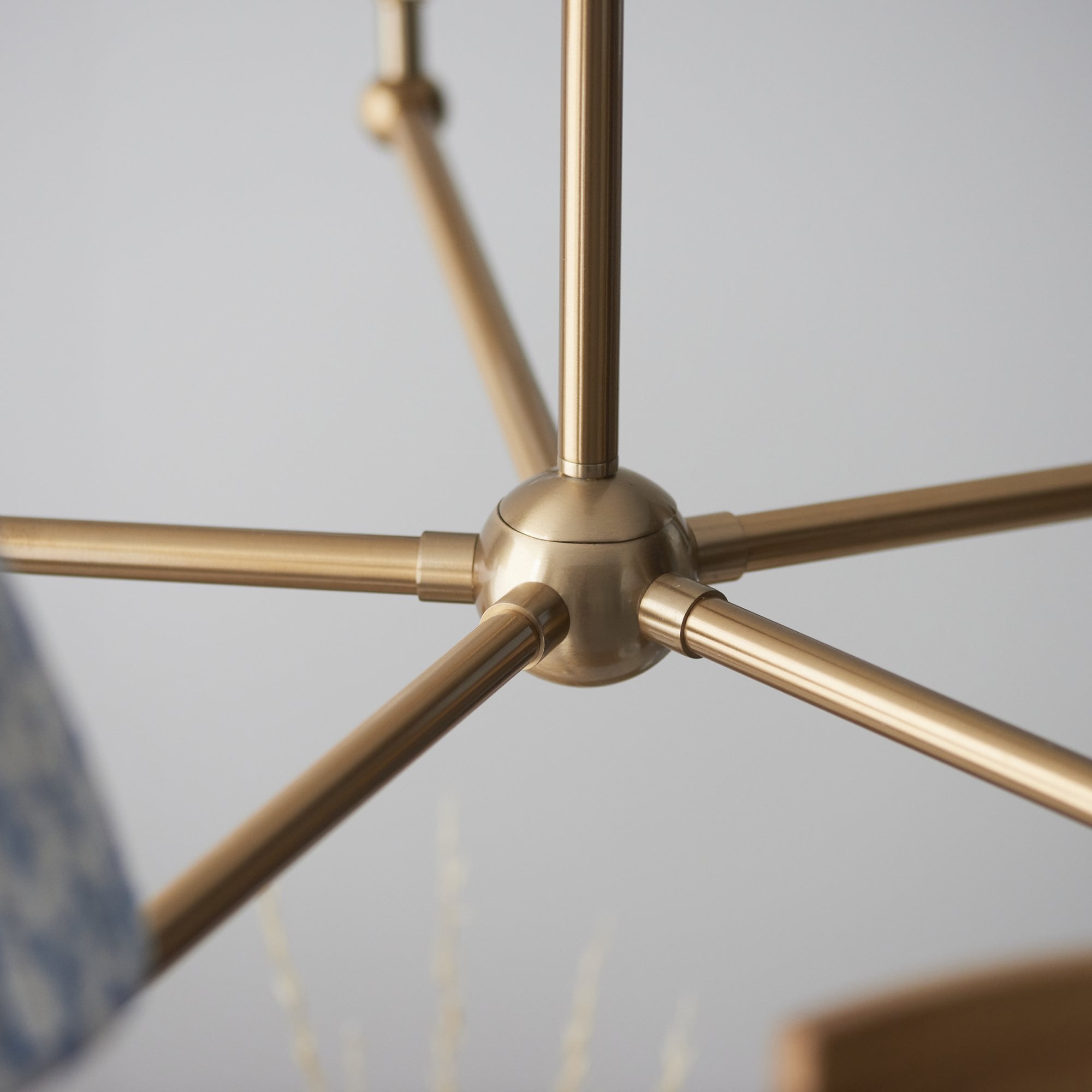 Endon Santiago Brushed Aged Brass 5 Light Pendant & Leaf 16cm Shell Bay Blue Shade