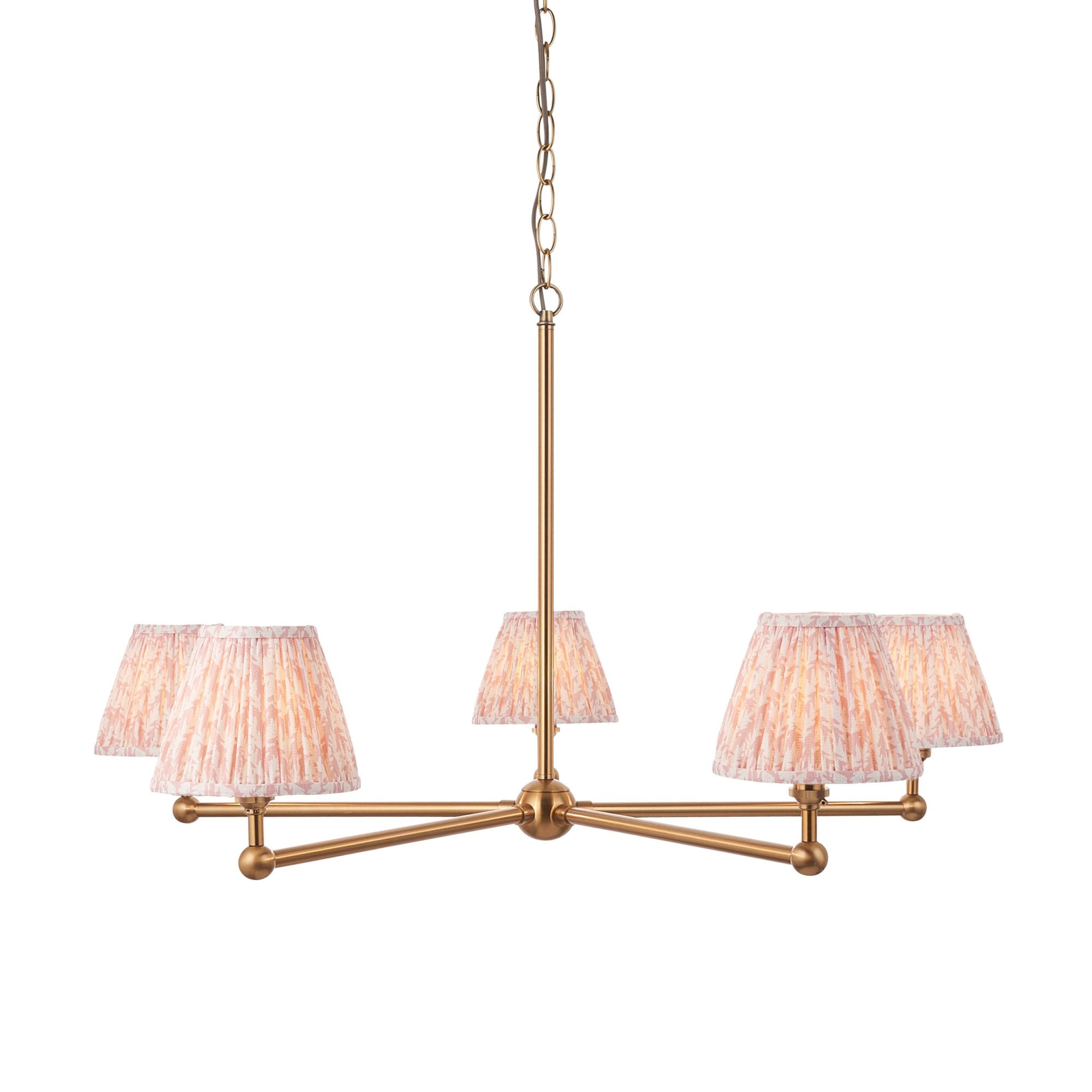 Endon Santiago Brushed Aged Brass 5 Light Pendant & Leaf 16cm Peachy Keen Shade