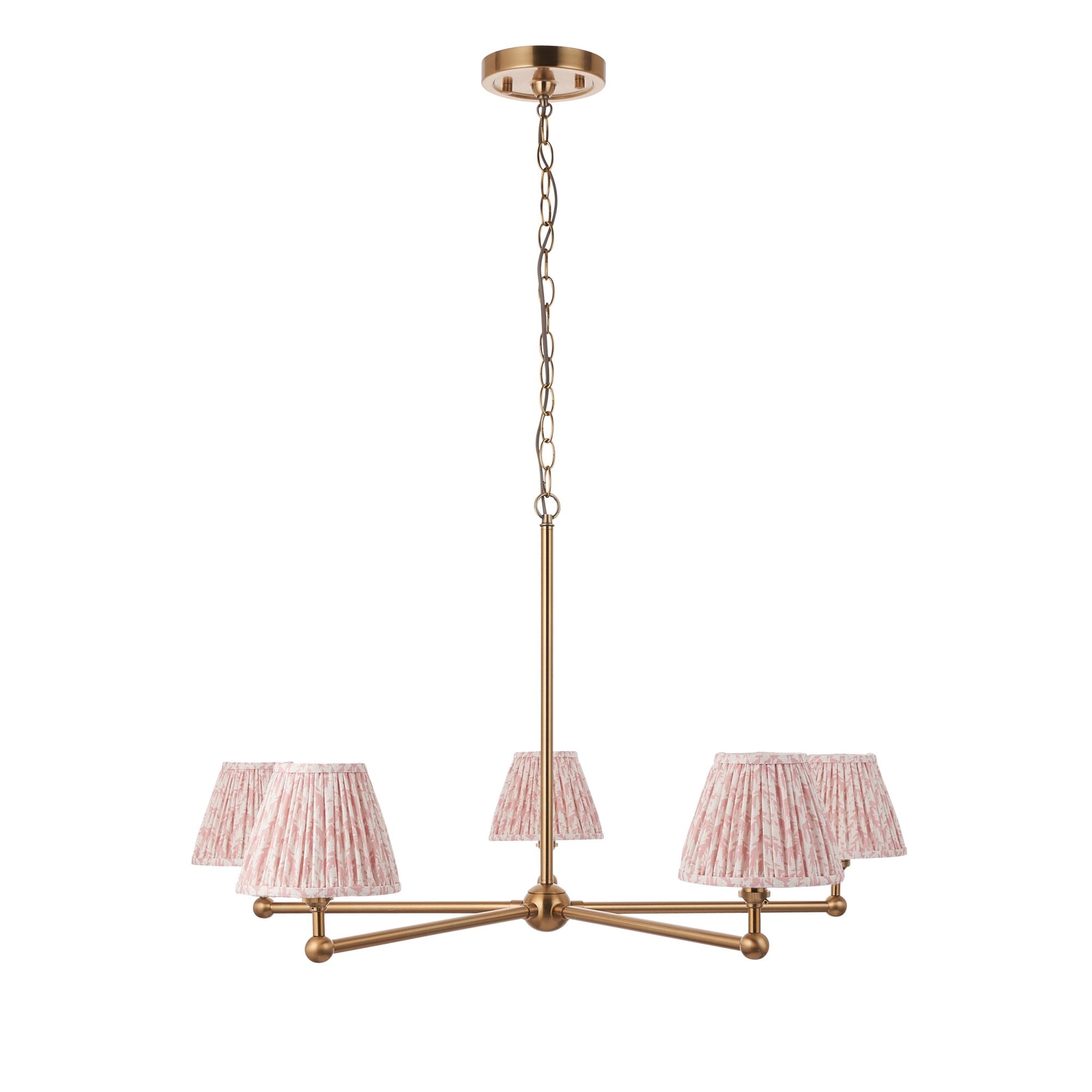 Endon Santiago Brushed Aged Brass 5 Light Pendant & Leaf 16cm Peachy Keen Shade