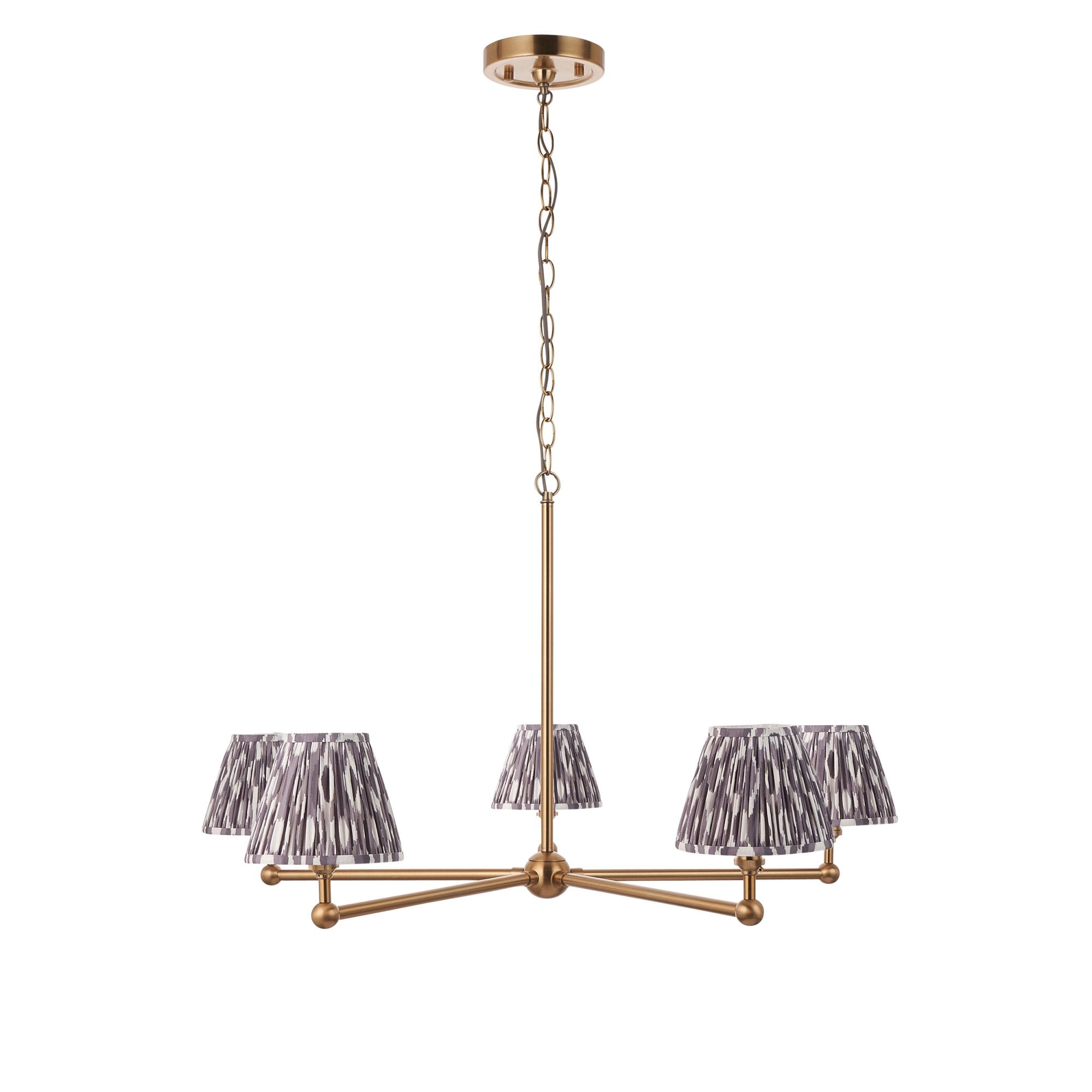 Endon Santiago Brushed Aged Brass 5 Light Pendant & Ikat 16cm Pearl Grey Shade