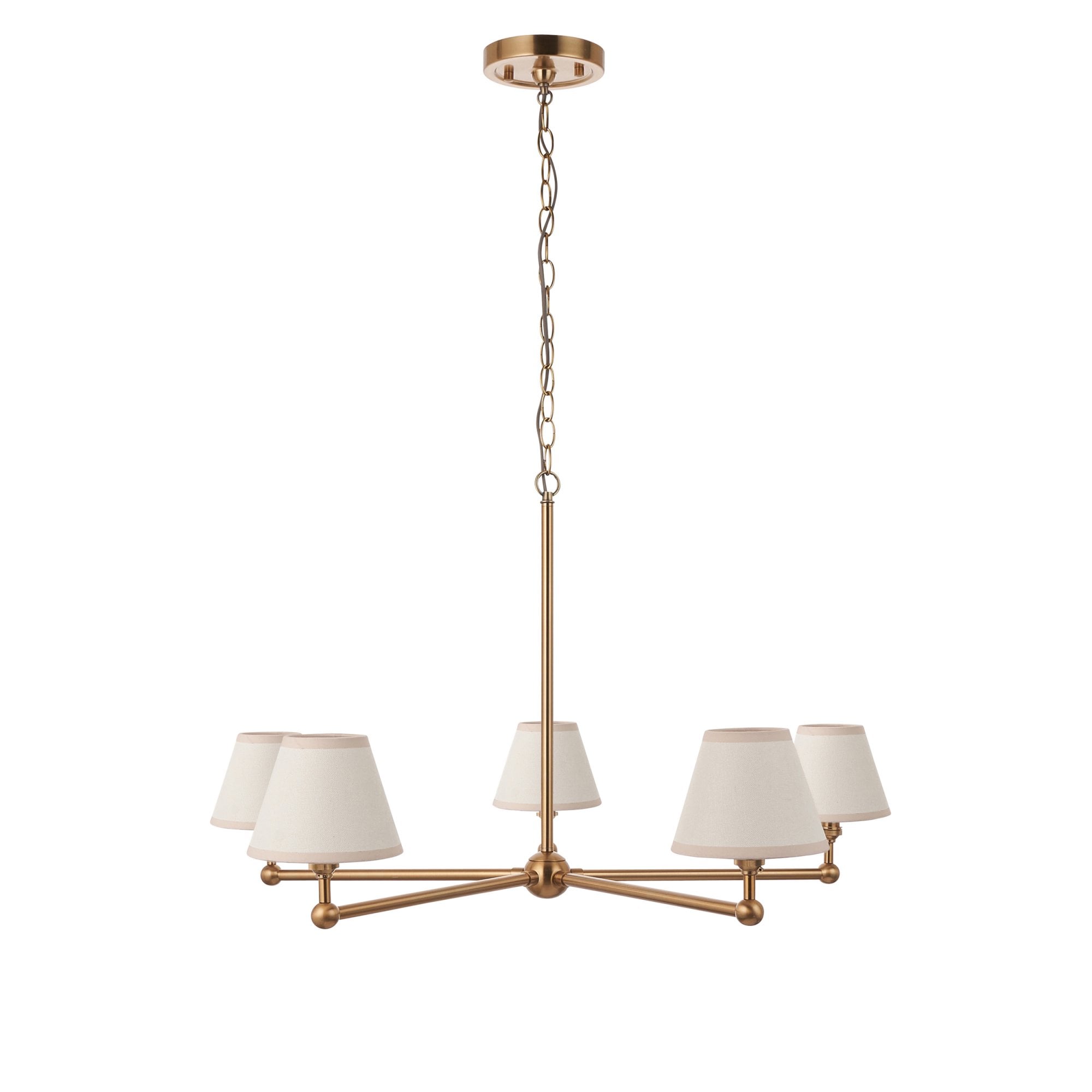 Endon Santiago Brushed Aged Brass 5 Light Pendant & Ivy 16cm Vintage White Shade