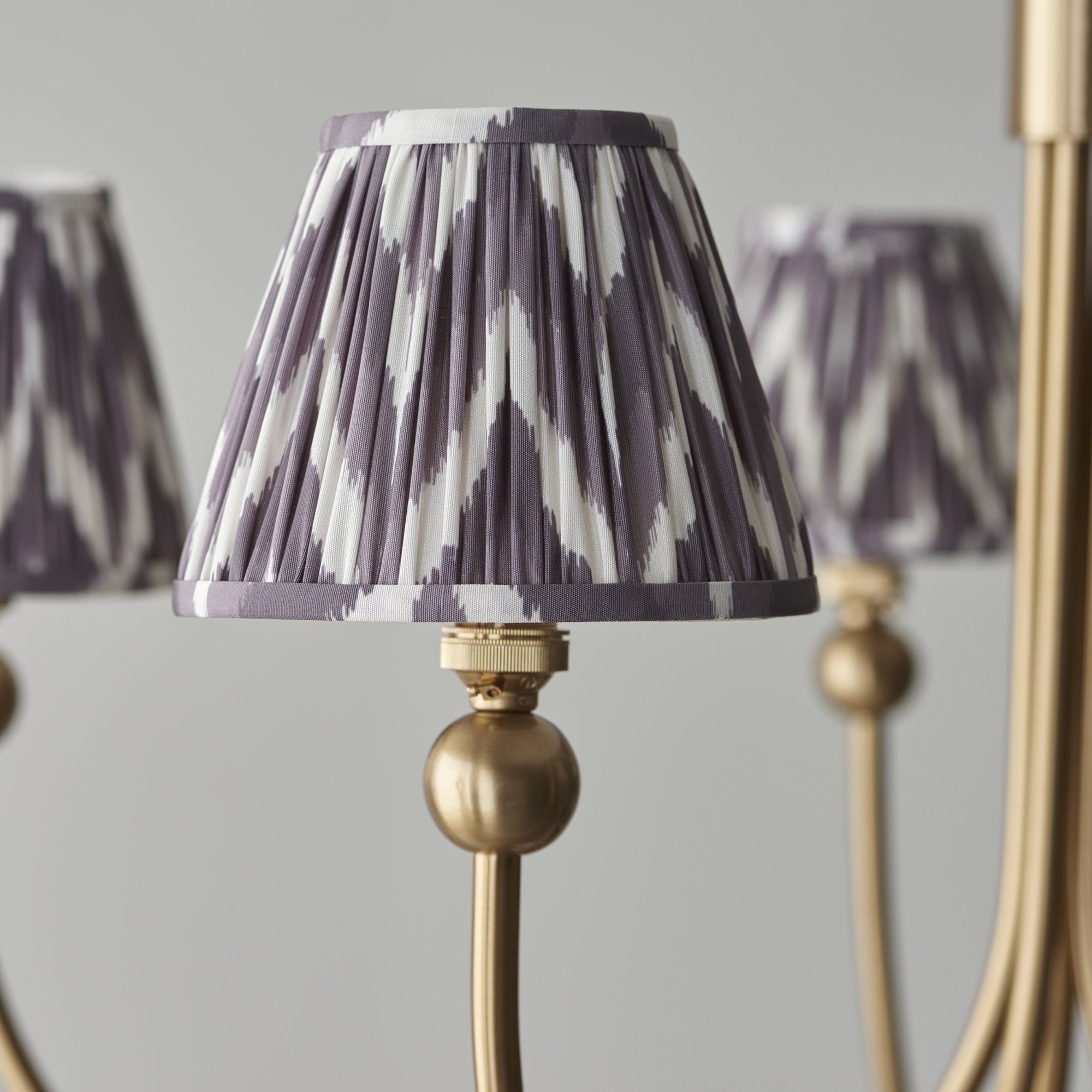 Endon Santiago Curved Brushed Aged Brass 5 Light Pendant & Zigzag 16cm Pearl Grey Shade