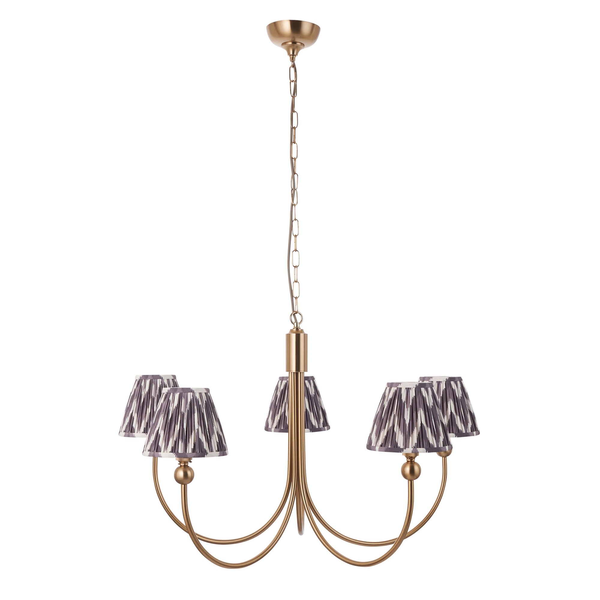 Endon Santiago Curved Brushed Aged Brass 5 Light Pendant & Zigzag 16cm Pearl Grey Shade