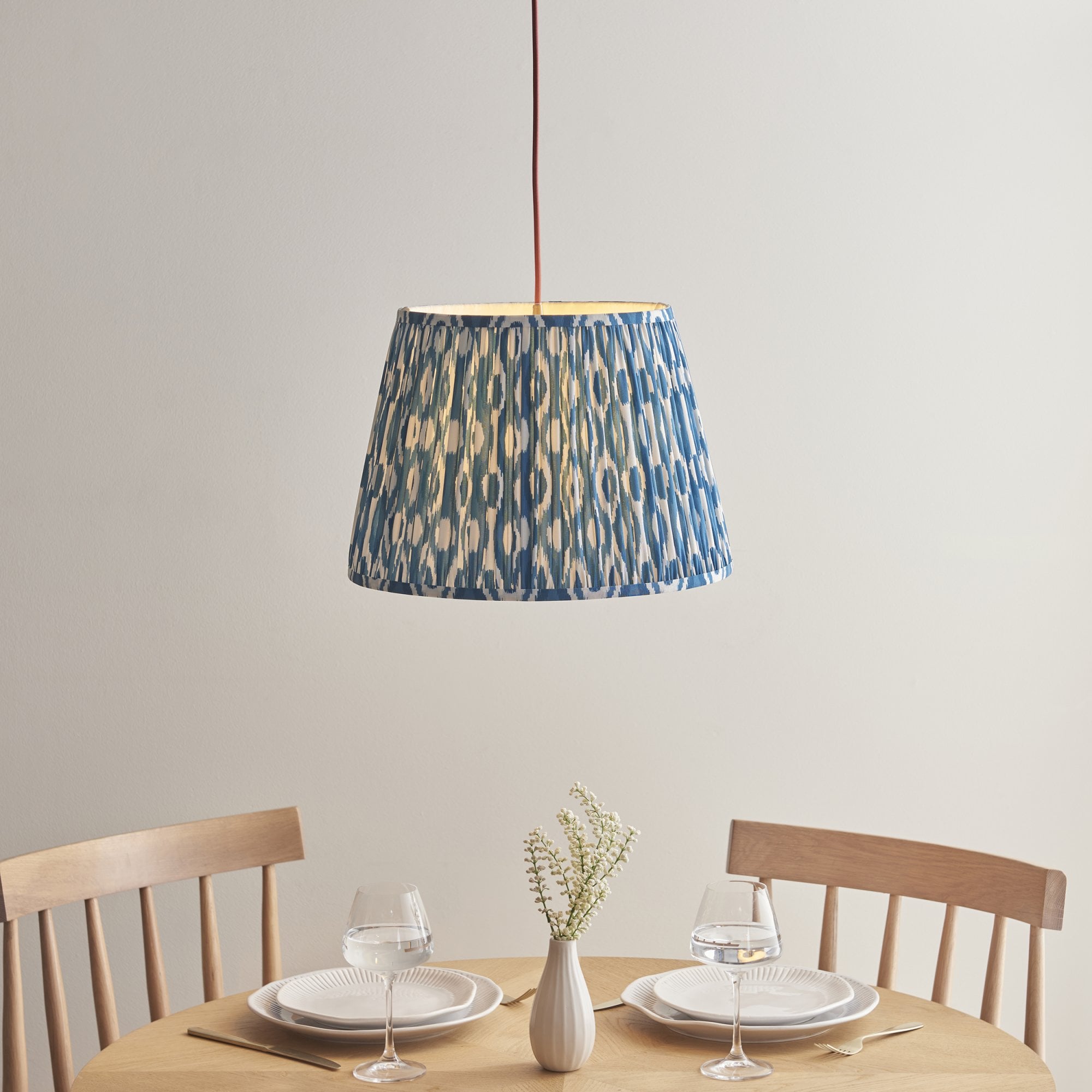 Endon Eltham Muted Red Braided Cable Pendant & Ikat 40cm Marlin Blue Shade