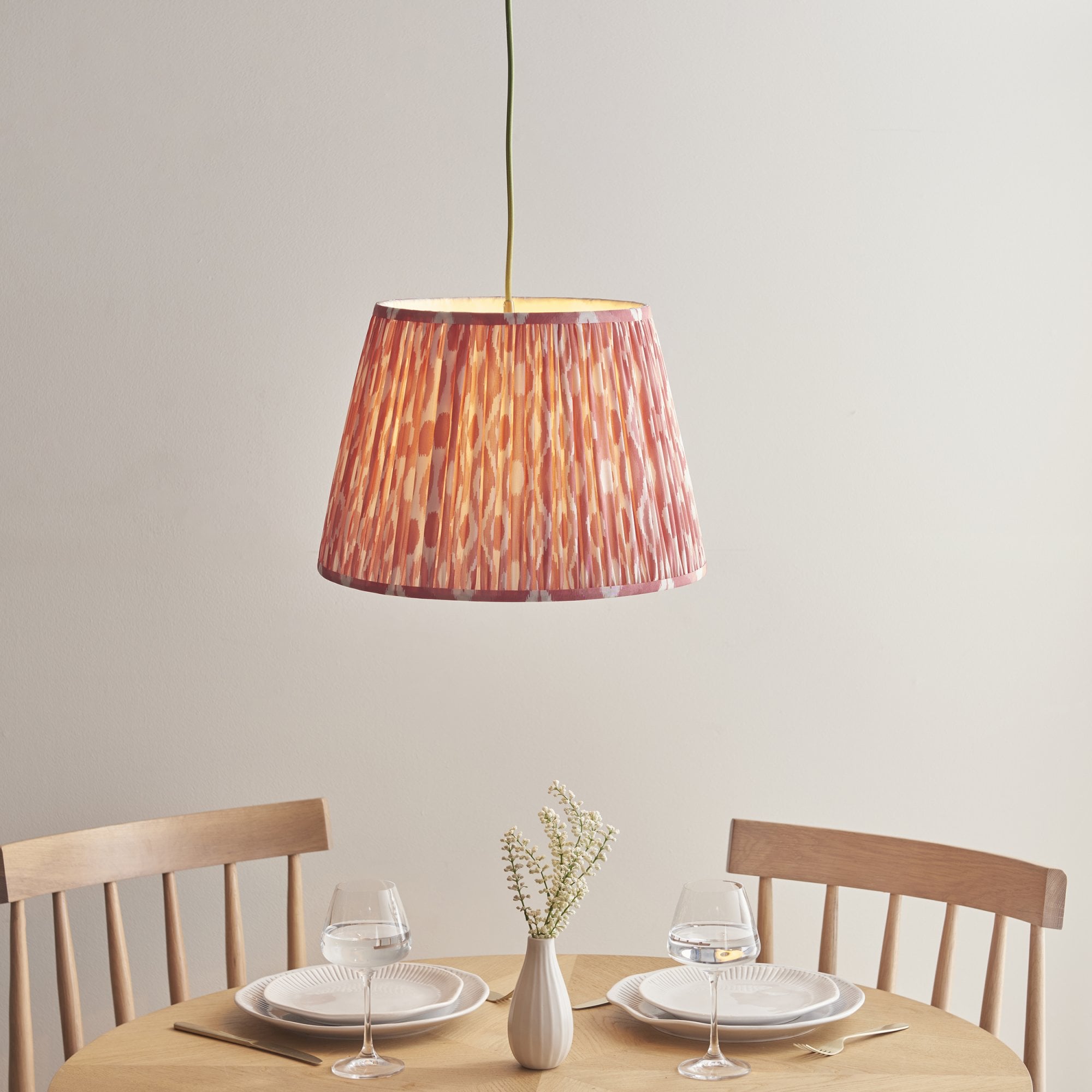 Endon Eltham Muted Green Braided Cable Pendant & Ikat 40cm Coral Pink Shade