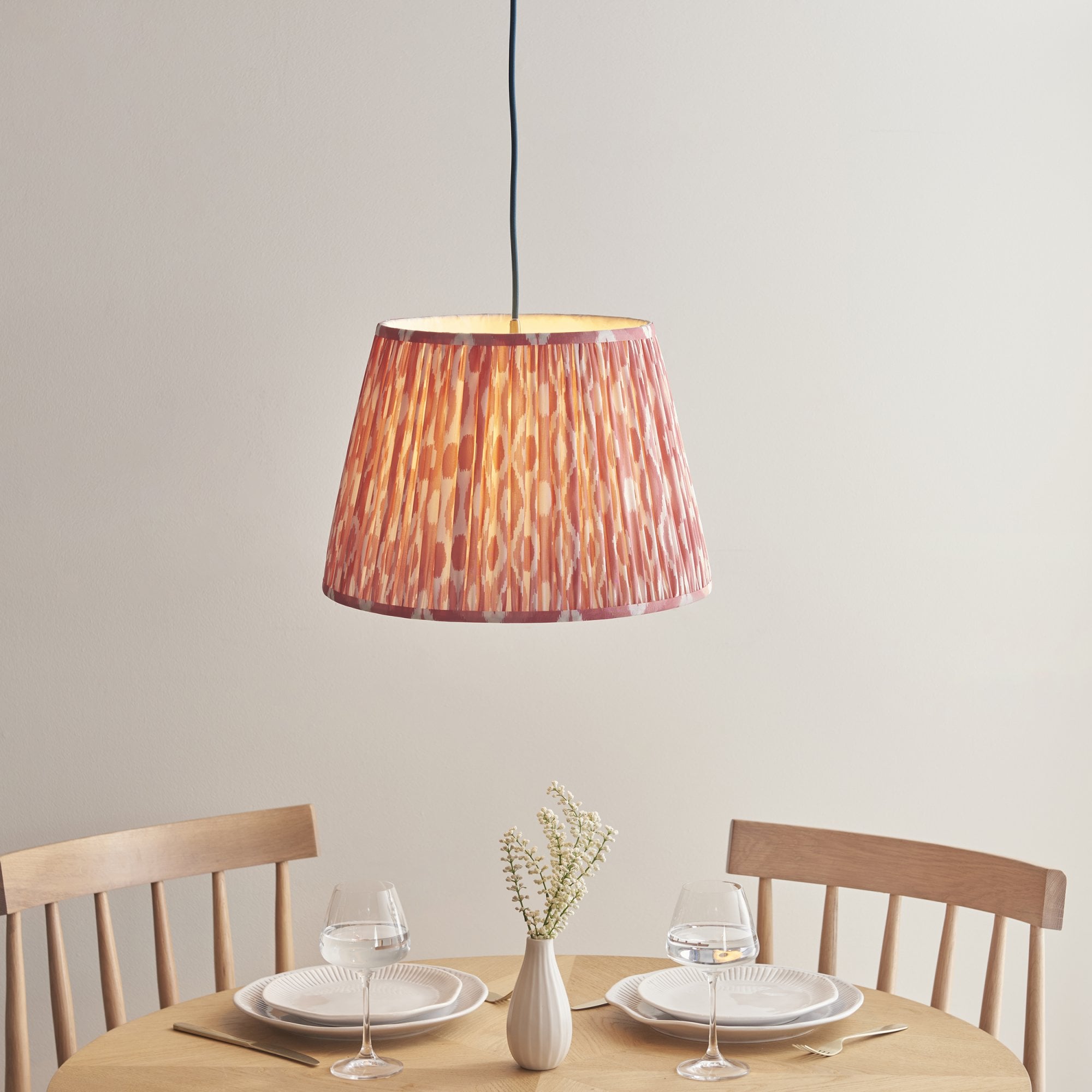 Endon Eltham Subtle Blue Braided Cable Pendant & Ikat 40cm Coral Pink Shade