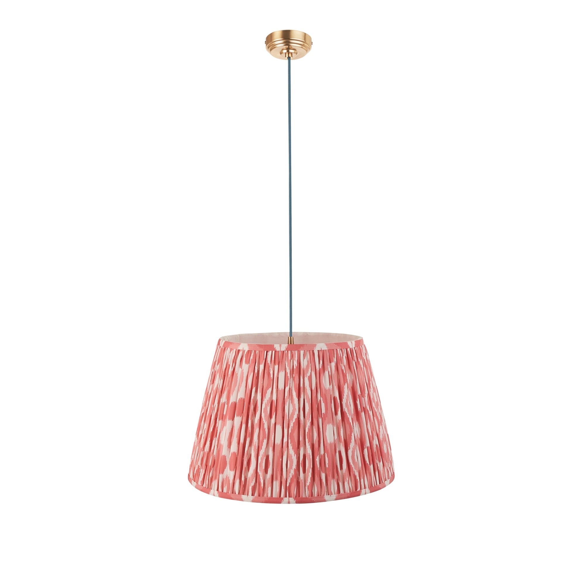 Endon Eltham Subtle Blue Braided Cable Pendant & Ikat 40cm Coral Pink Shade