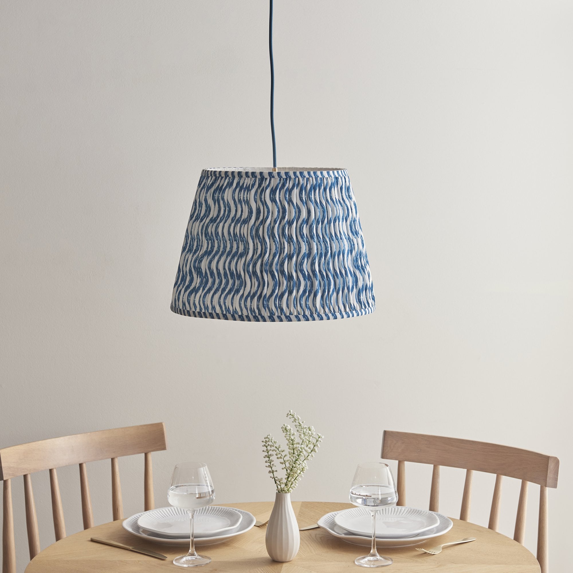 Endon Eltham Subtle Blue Braided Cable Pendant & Ripple 40cm Marlin Blue Shade