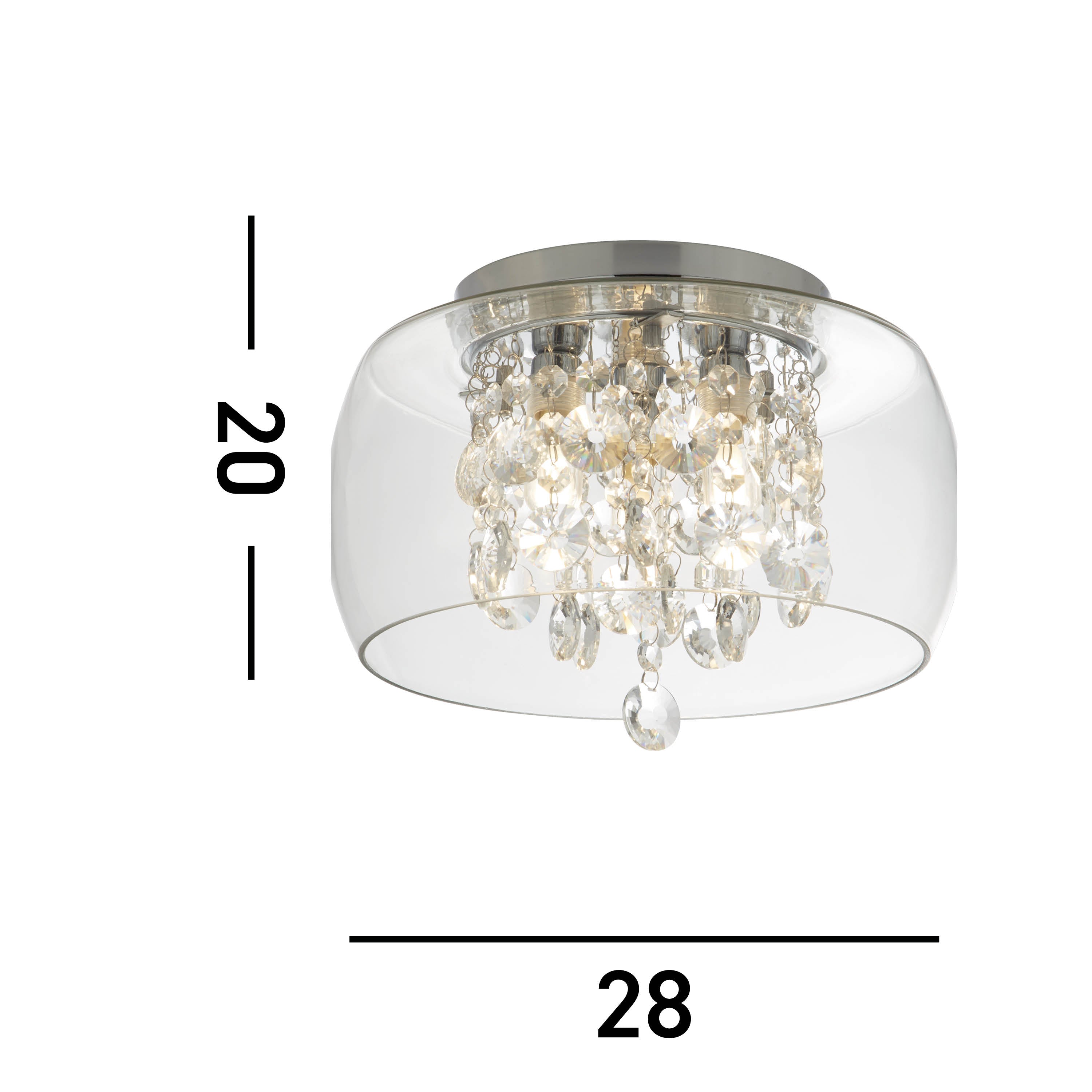 Searchlight Barmouth Bathroom Clear Glass Shade 3 Light Flush Fitting, Crystal Drops IP44