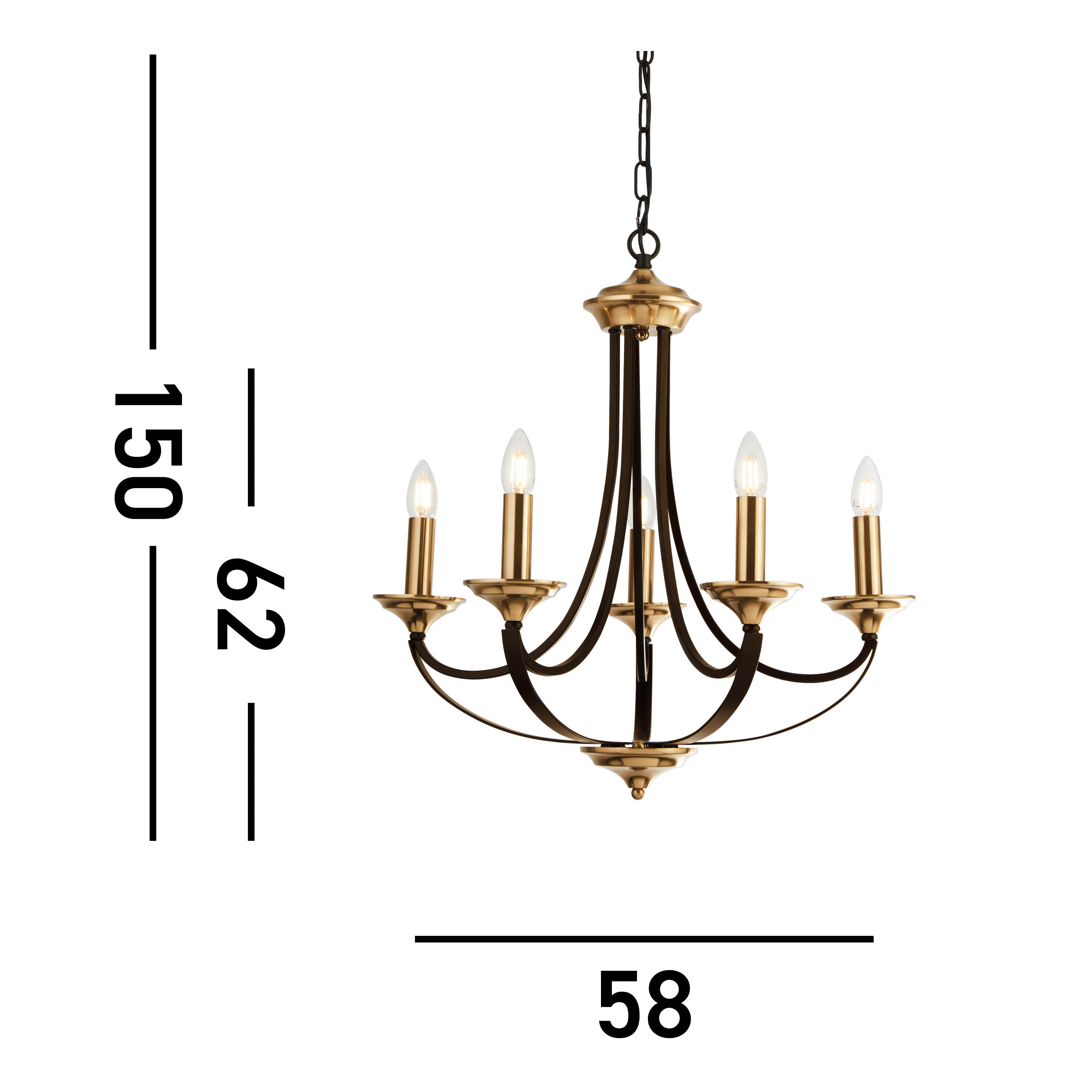 Searchlight Basnett 5 Light Pendant, Dark Bronze & Brown