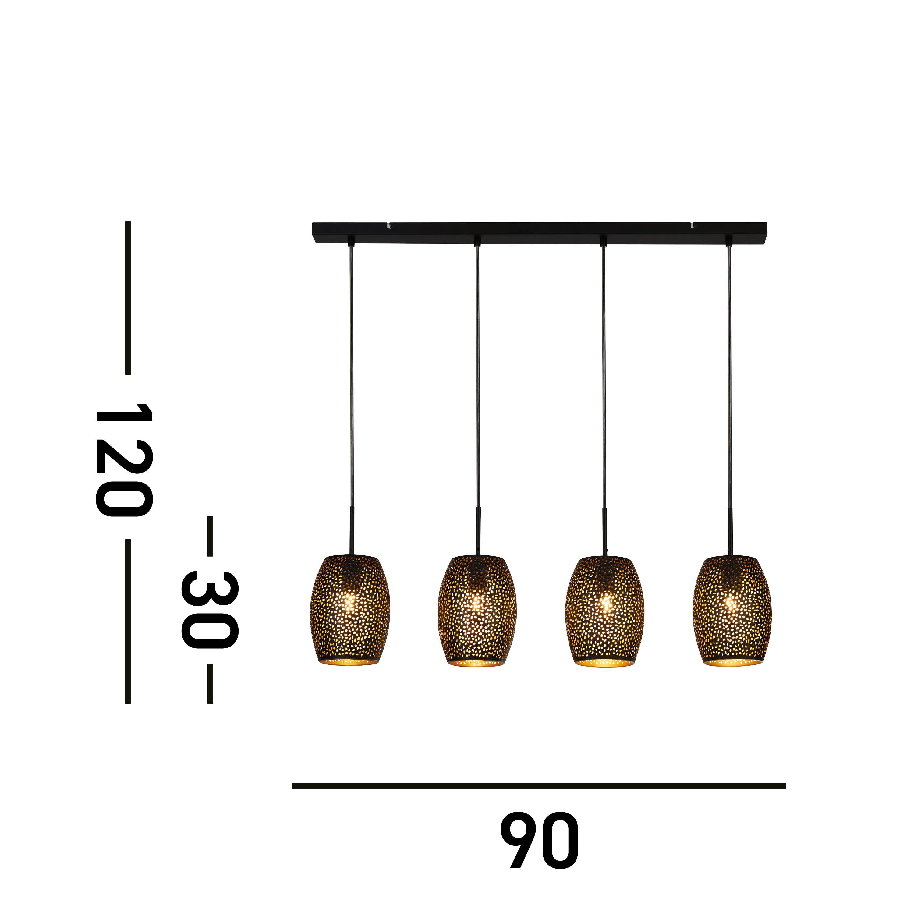 Searchlight Lambeth 4 Light Bar Pendant - Black Lambeth Cut Metal