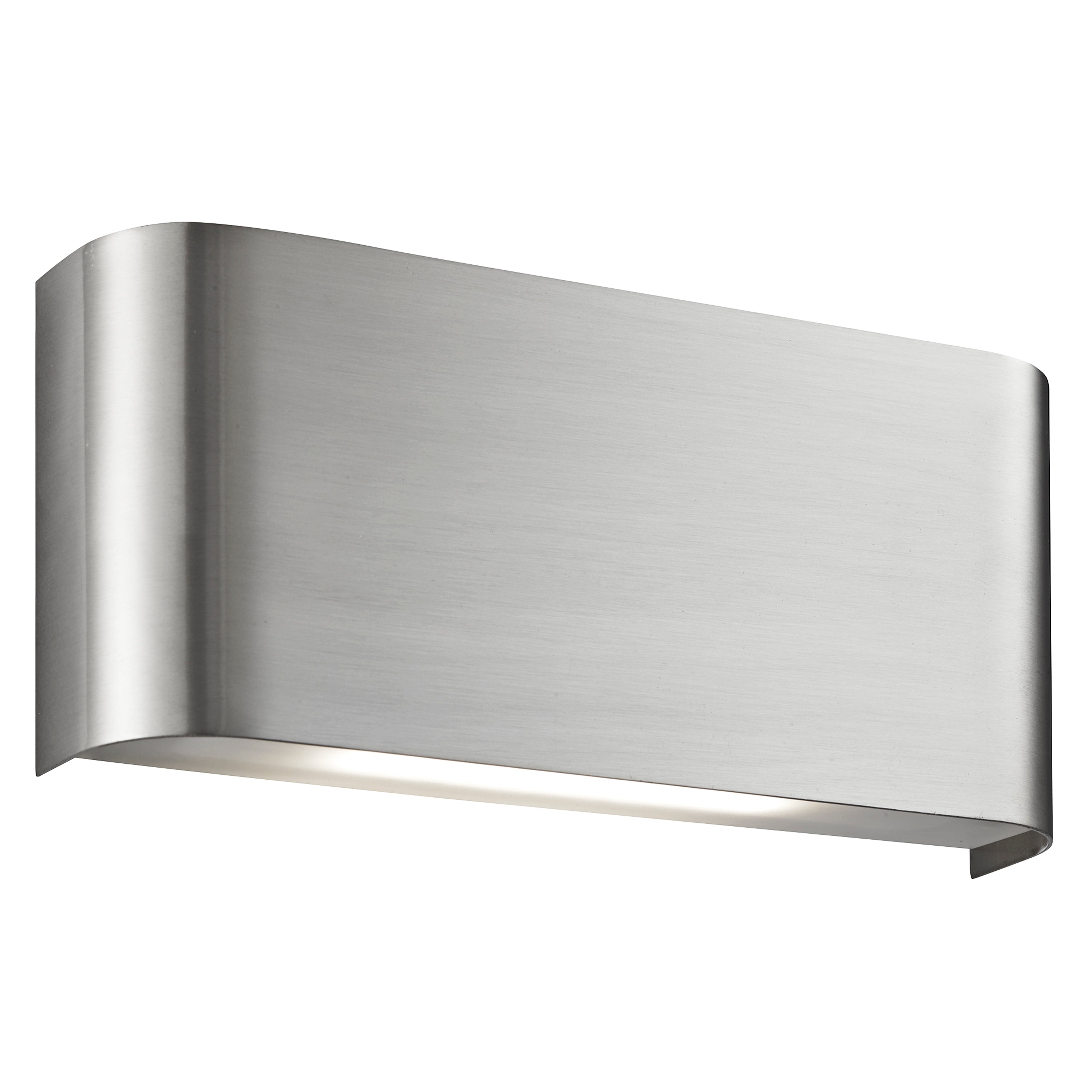 Searchlight Satin Silver Oblong Curved Wall Light With Up & Down 2 Light LED
