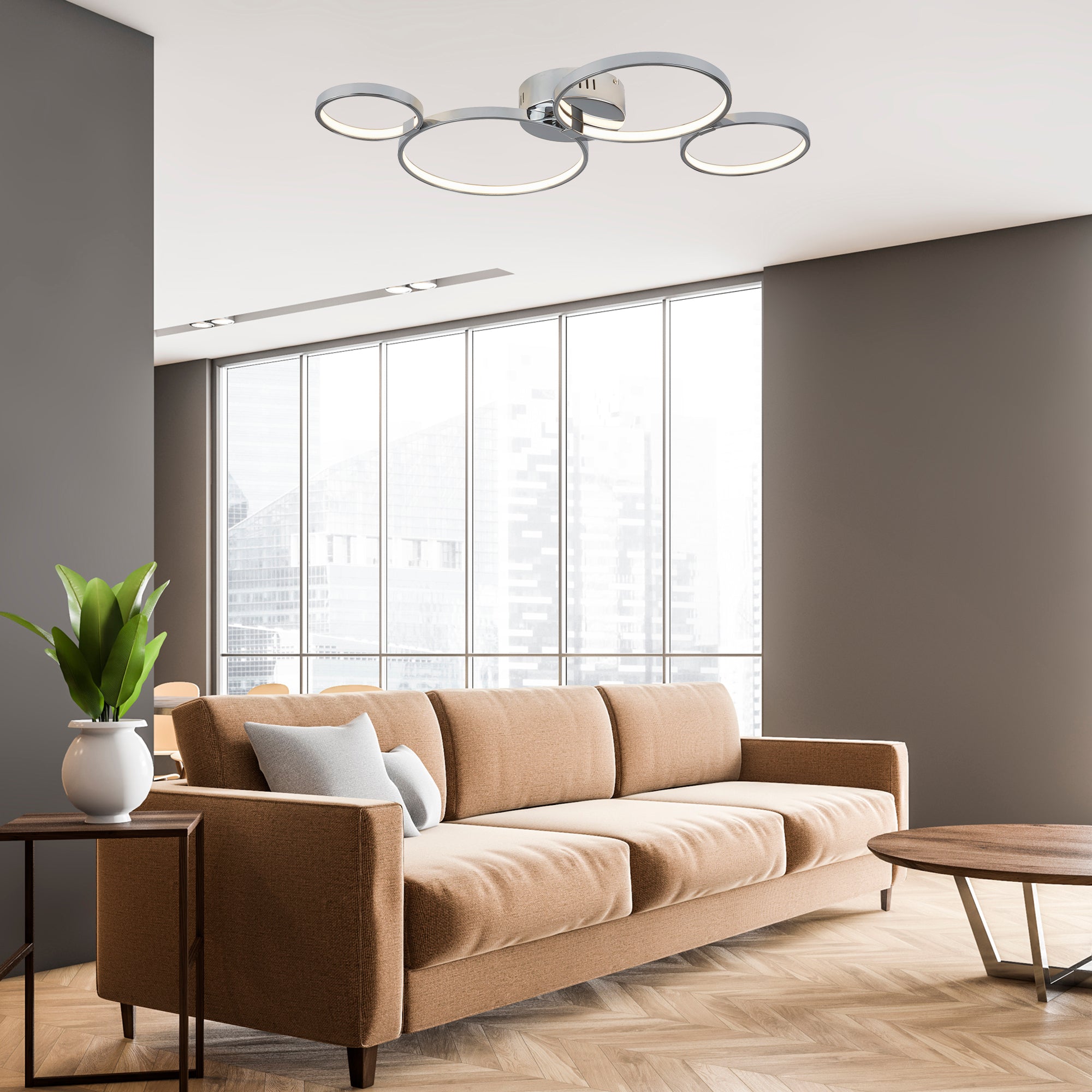 Searchlight Smith 4 Ring LED Ceiling Flush Fitting, Chrome