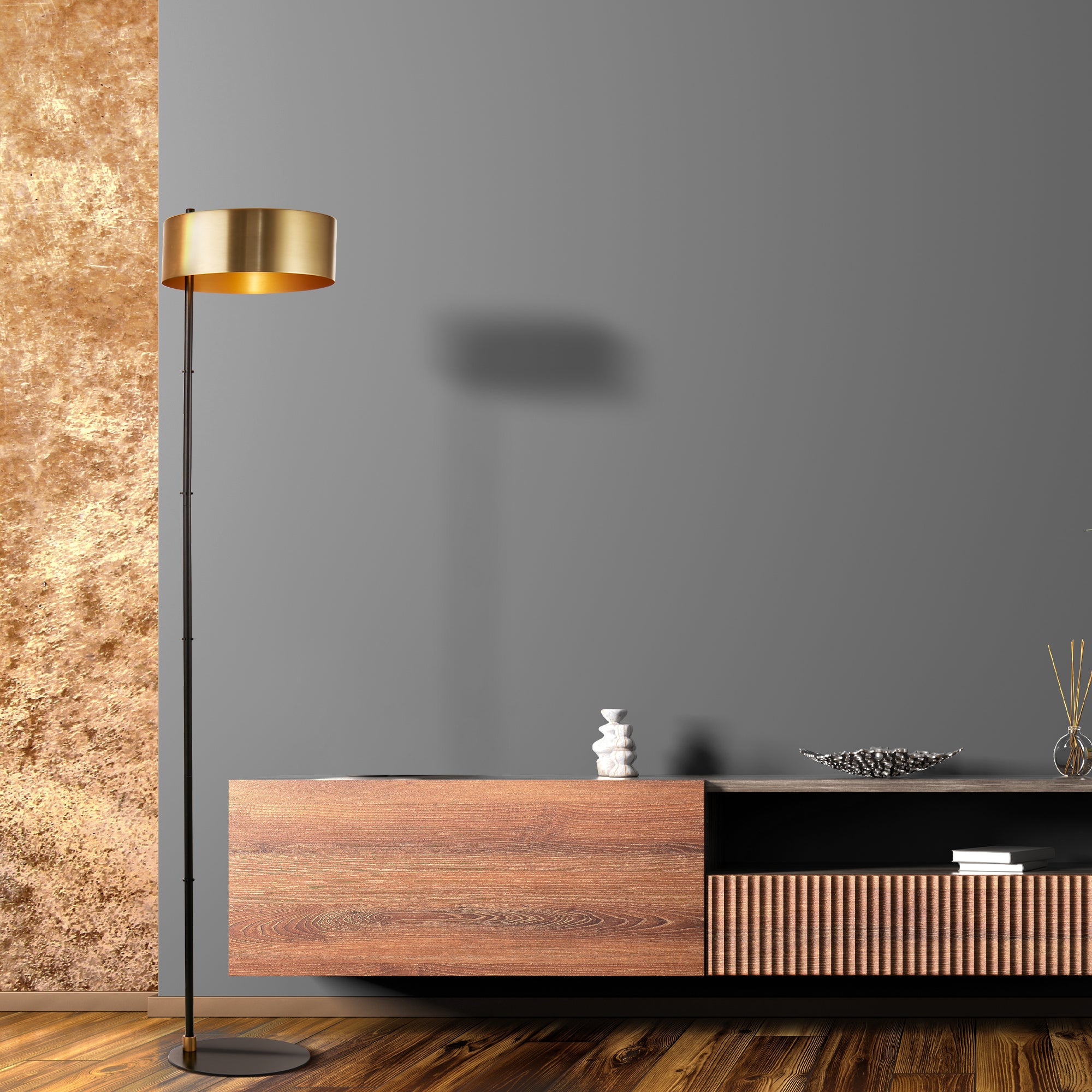 Searchlight Kearsley Floor Lamp - Black & Gold Metal