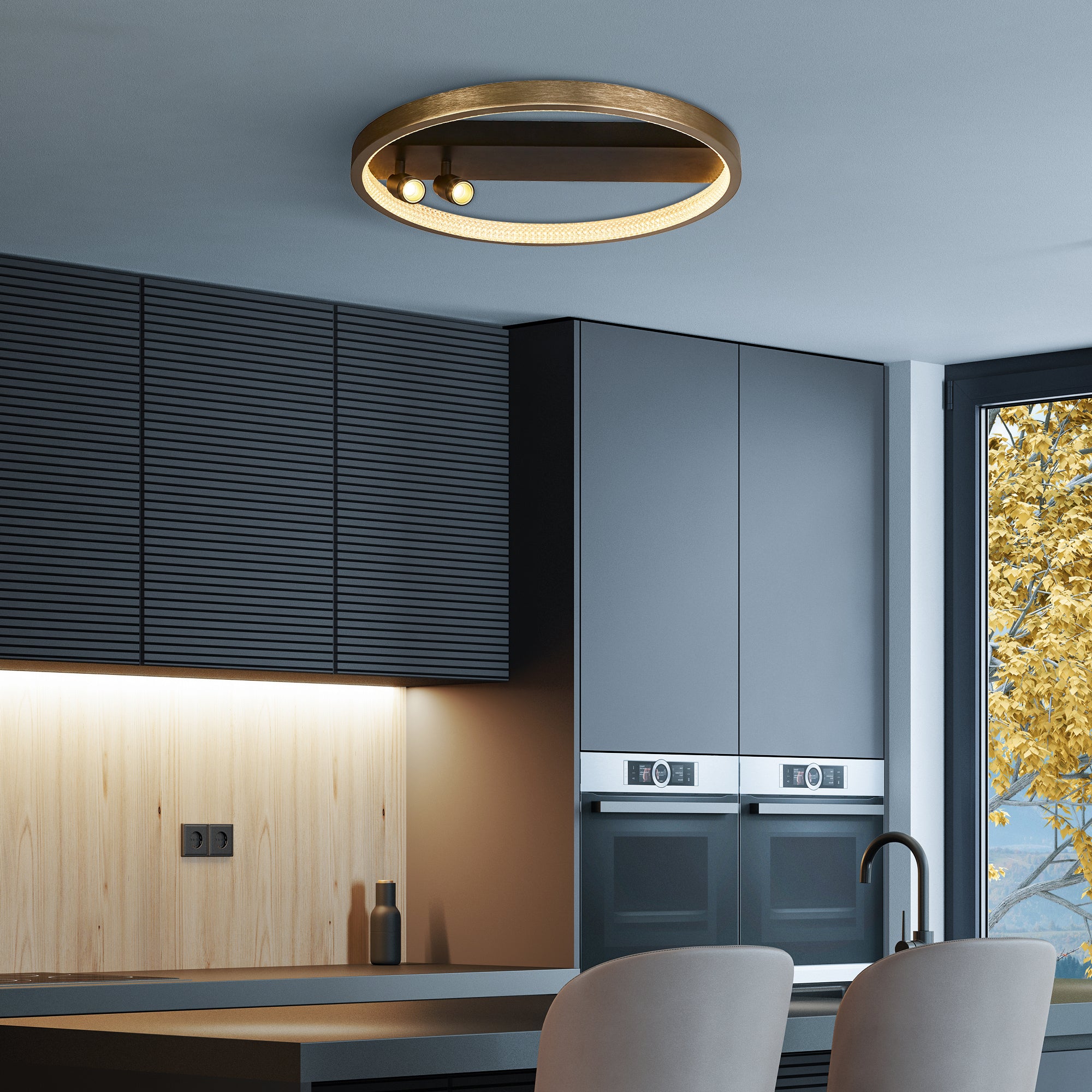 Searchlight Gilbert Flush - Black & Gold Metal