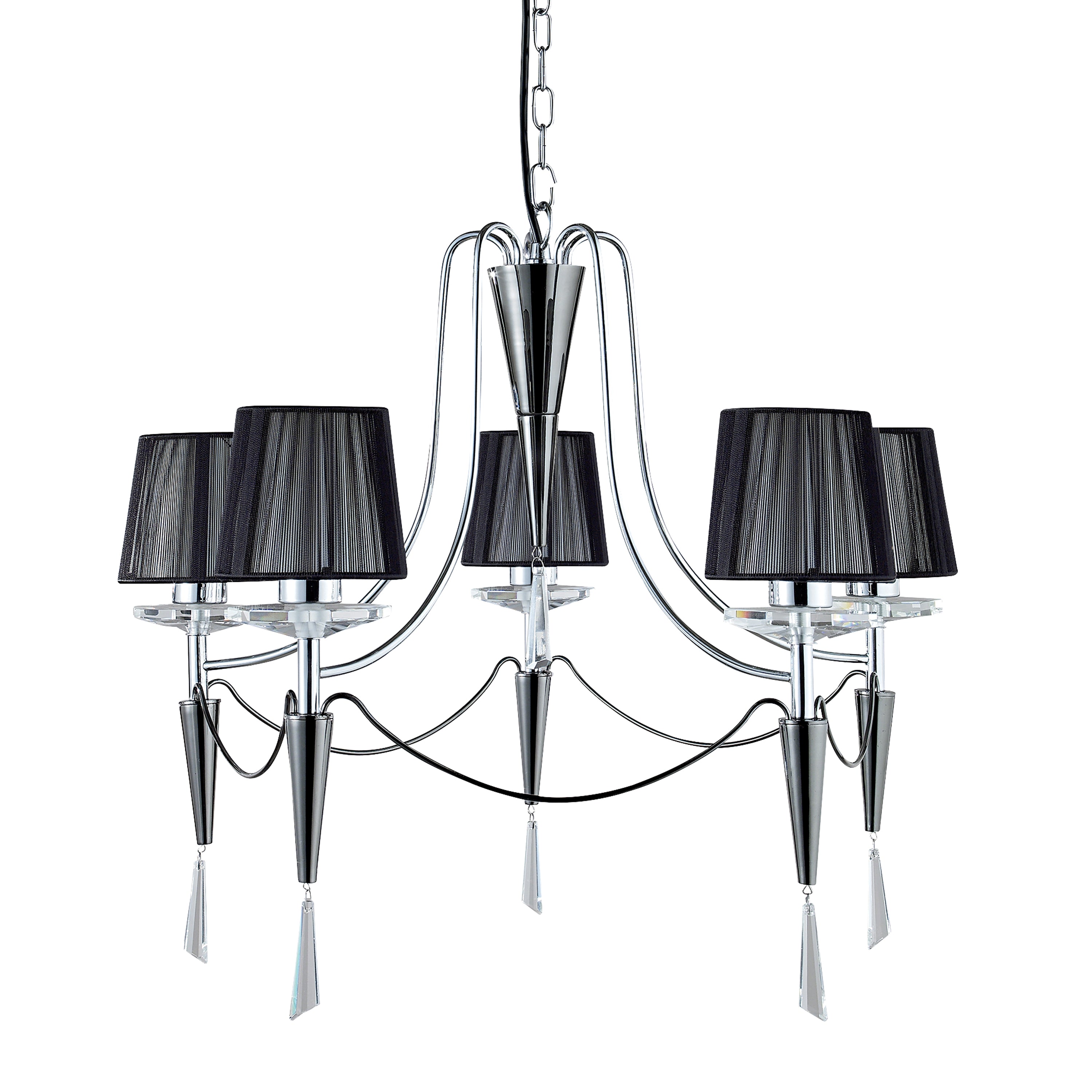 Searchlight Davy - 5 Light Ceiling Fitting, Chrome/Black Chrome, Black String Shades