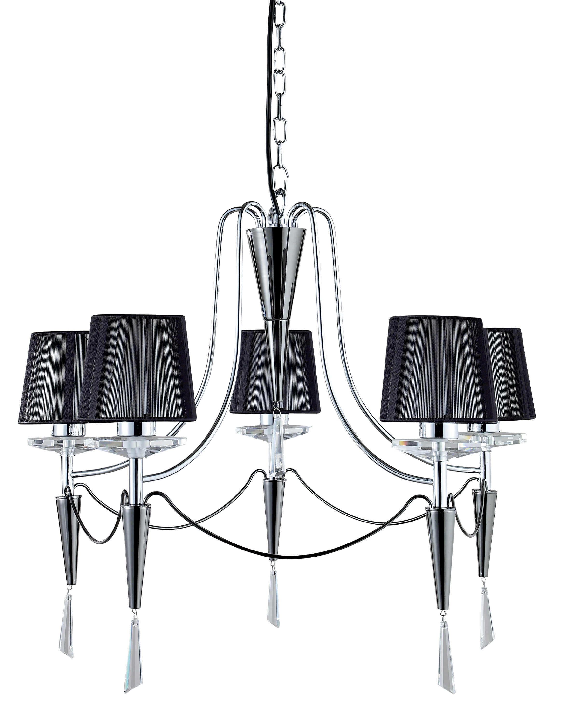 Searchlight Davy - 5 Light Ceiling Fitting, Chrome/Black Chrome, Black String Shades