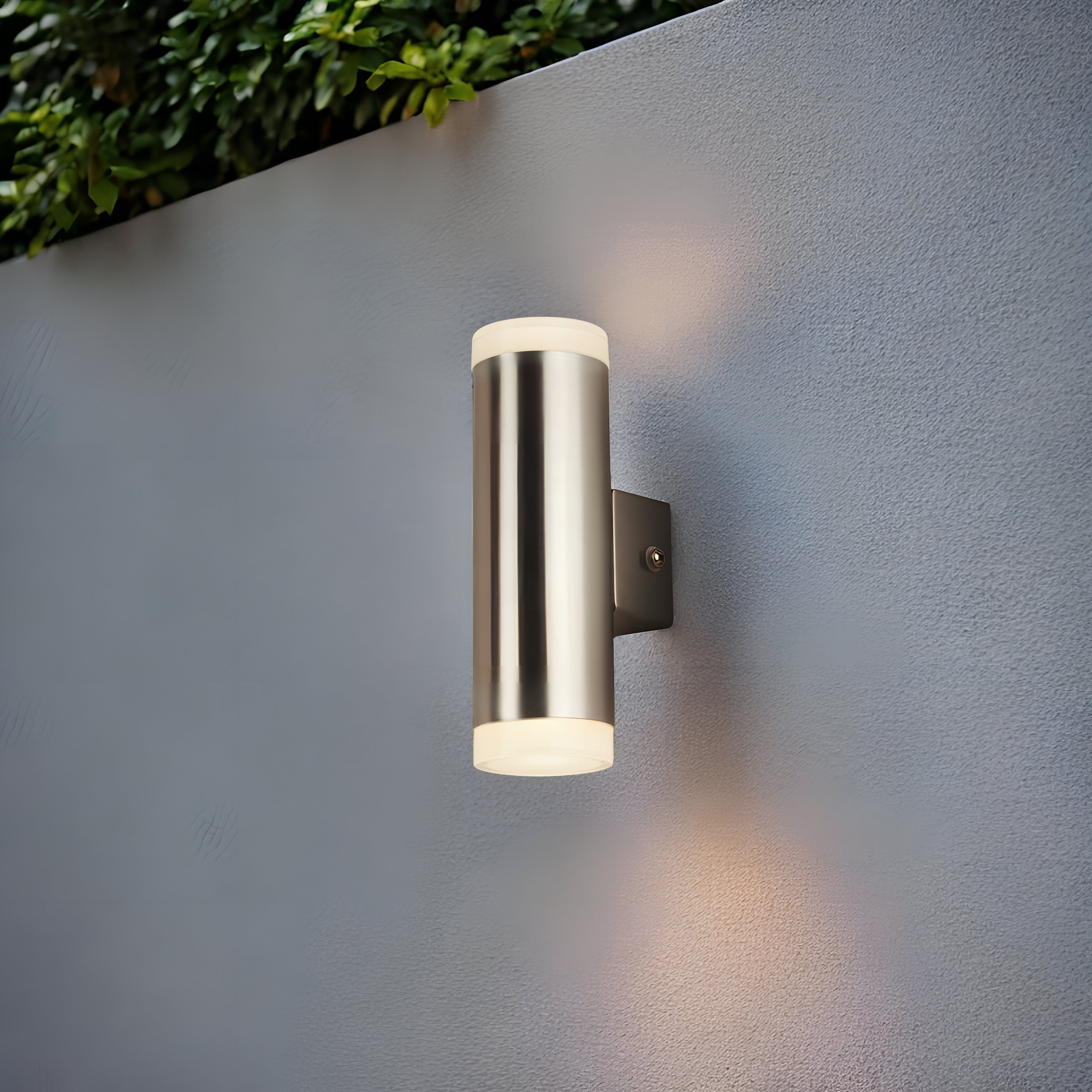 Searchlight Mela LED 2 Light Outdoor Wall Light - Satin Silver & Glass