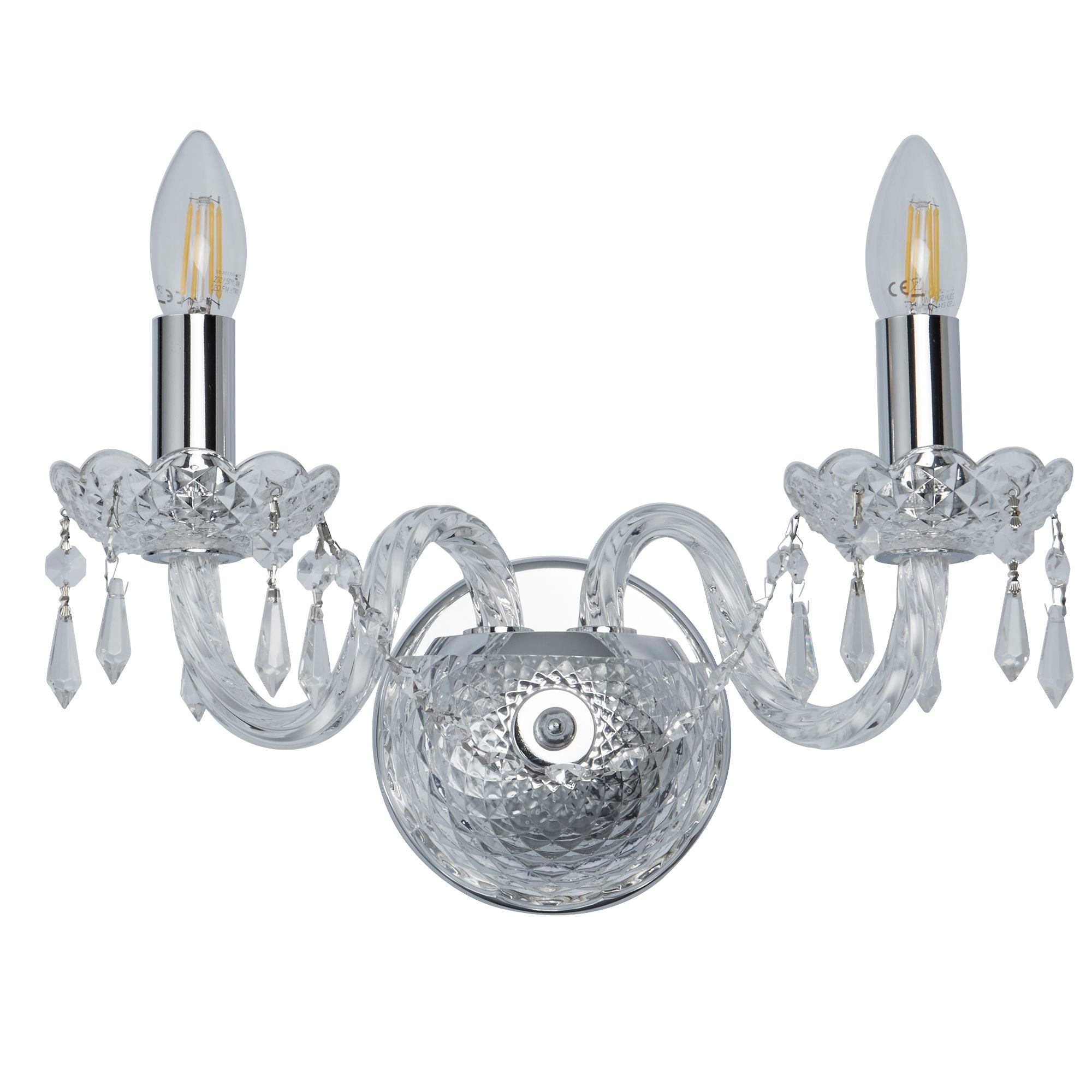Searchlight Haigh Chrome 2 Light Wall Bracket With Crystal Trimmings