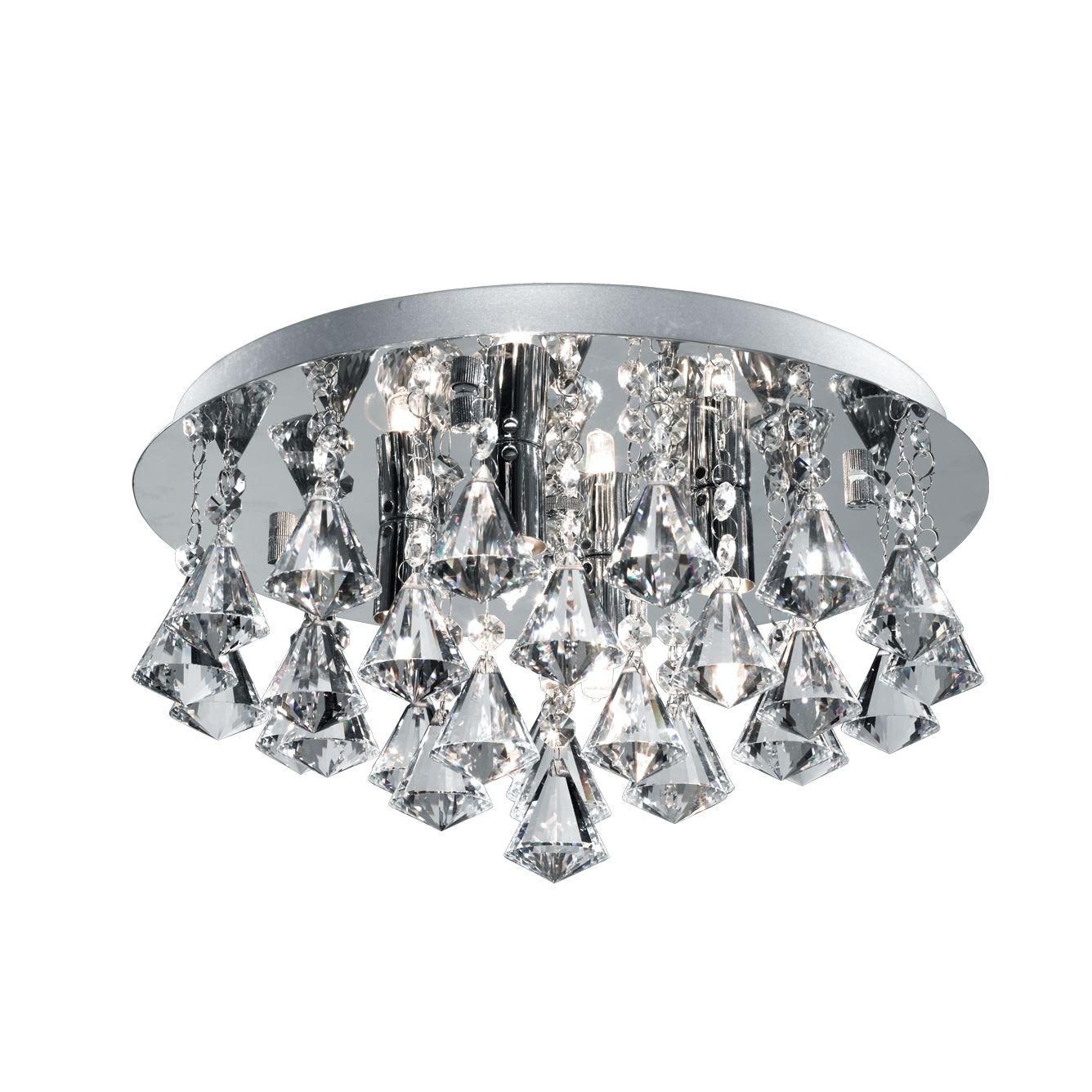 Searchlight Barmouth Bathroom IP44 - 4 Light Crystal Ceiling Flush Fitting, Clear Pyramid Crystal Drops, Chrome