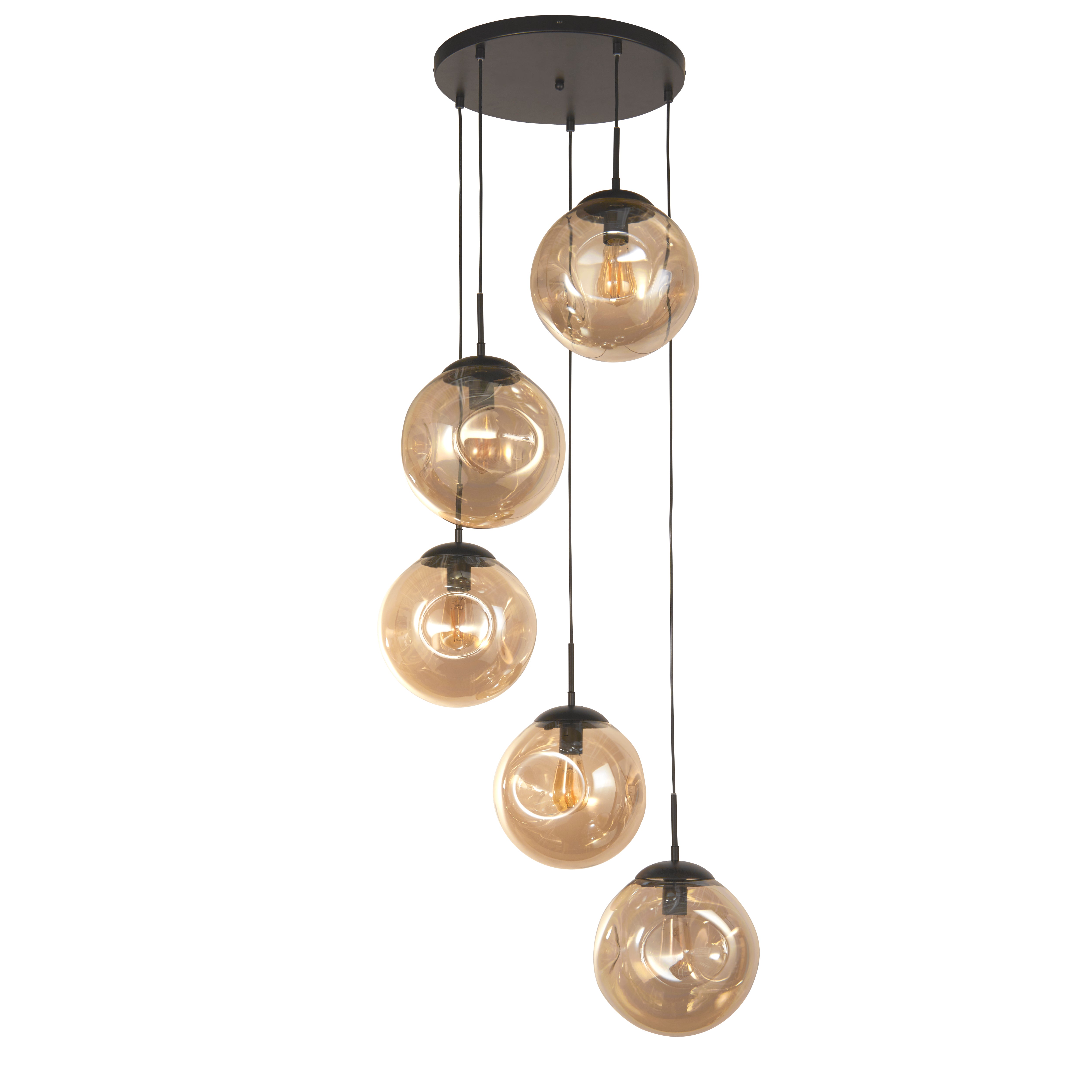 Searchlight Phoebe 5 Light Multi-Drop - Black Metal & Champagne Punched Glass