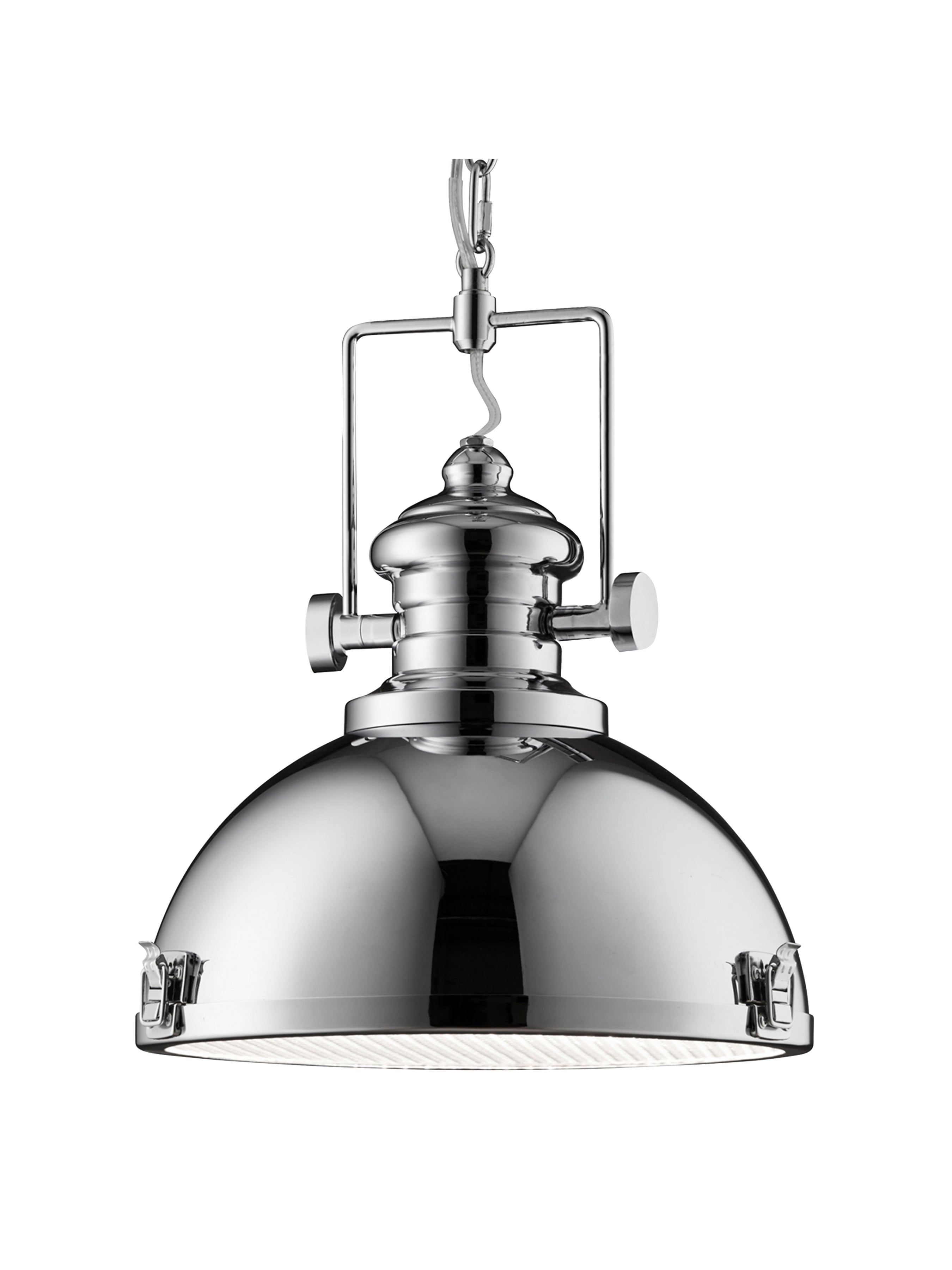 Searchlight Ireton Pendant, Single Chrome, Clear Lens